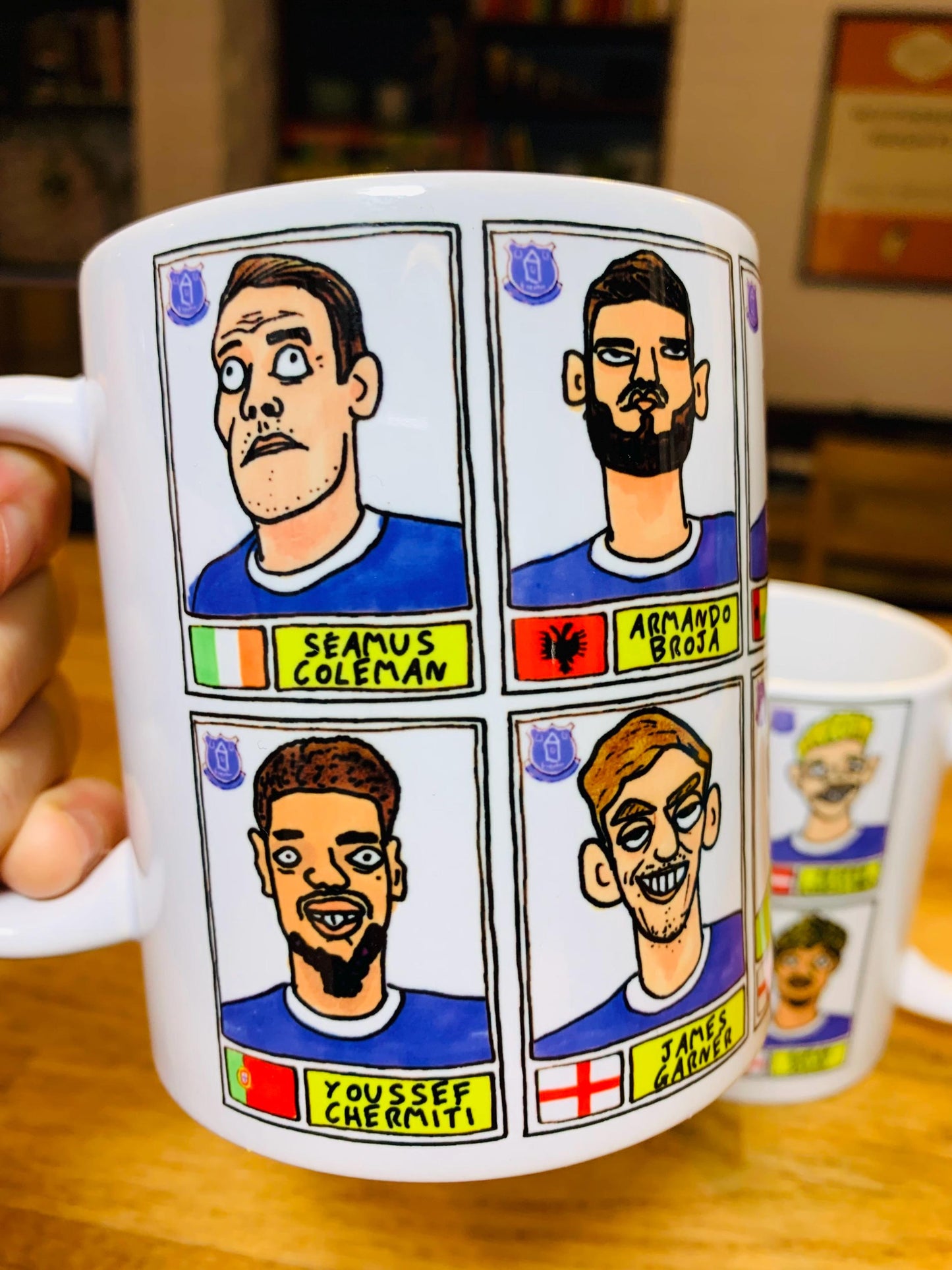 Everton Vol 2 No Score Draws Mug Set - Set of TWO DIFFERENT 11oz Mugs with Wonky Panini-Doodles of Sean Dyche's 24/25 Toffees Everton Squad