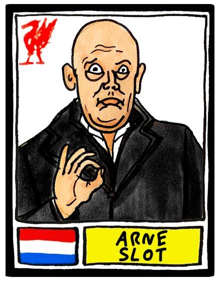 Liverpool Vol 6 - No Score Draws Reds 24-25 Edition - A3 print of 24 hand-drawn Panini-style Doodles of Arne Slot's LFC 24-25 EPL Squad