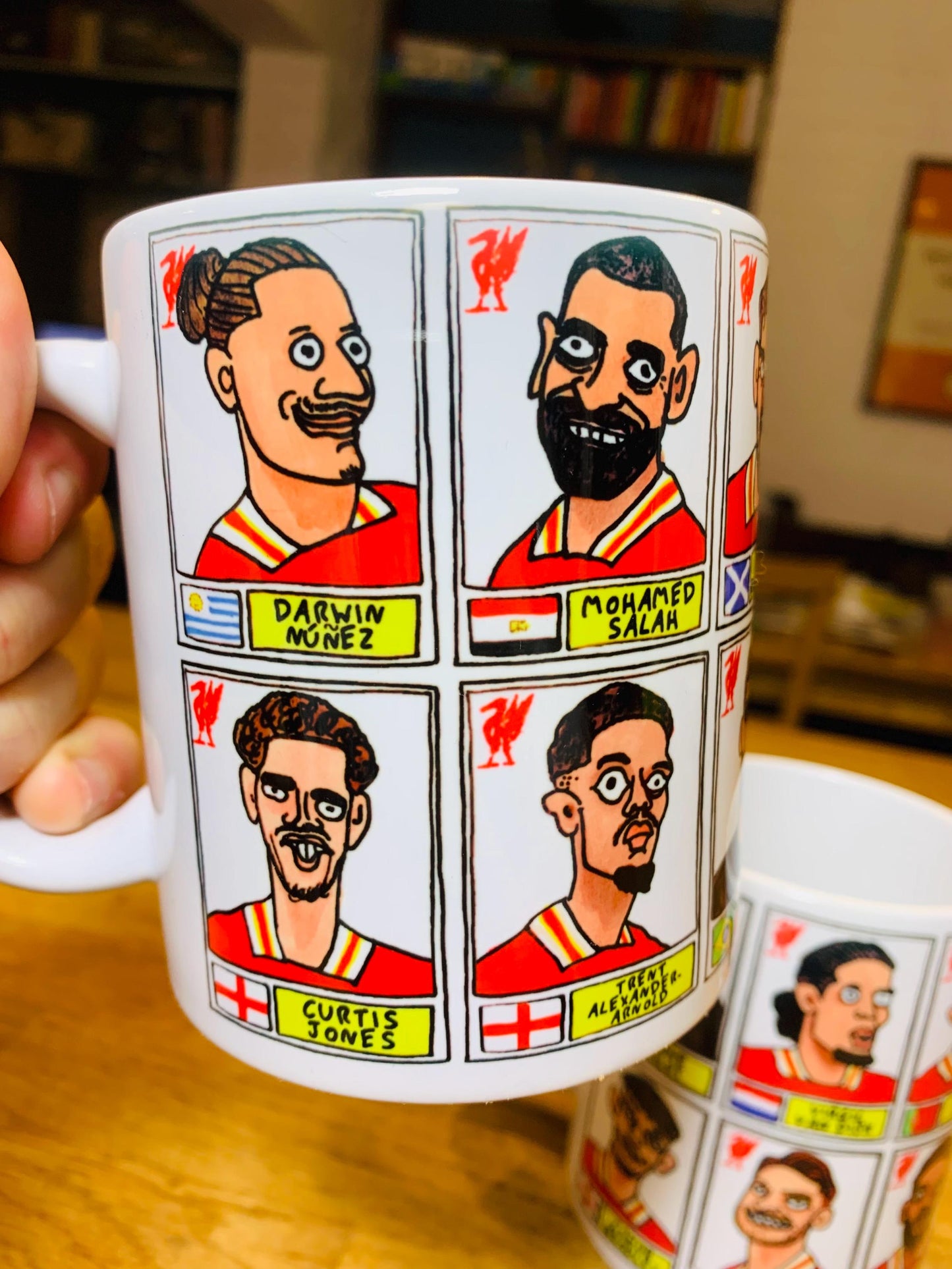 Liverpool Vol 6 24-25 No Score Draws Mug Set - Set of TWO DIFFERENT 11oz Ceramic Mugs with 24 Wonky Panini sticker-style LFC FootballDoodles