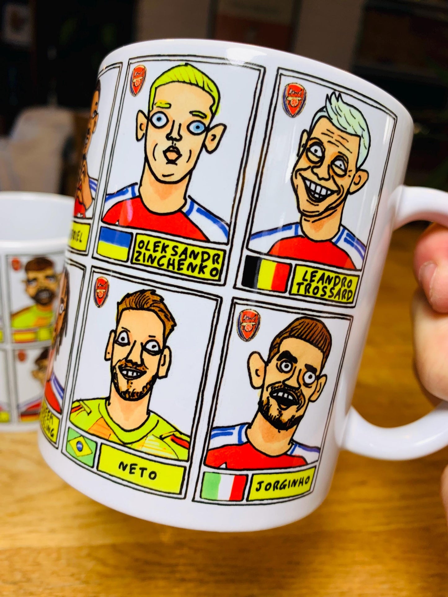 Arsenal Vol 4 No Score Draws Mug Set - Set of TWO DIFFERENT 11oz Mugs with Wonky Panini-doodles of AFC's 24/25 Premier League Squad Gunners