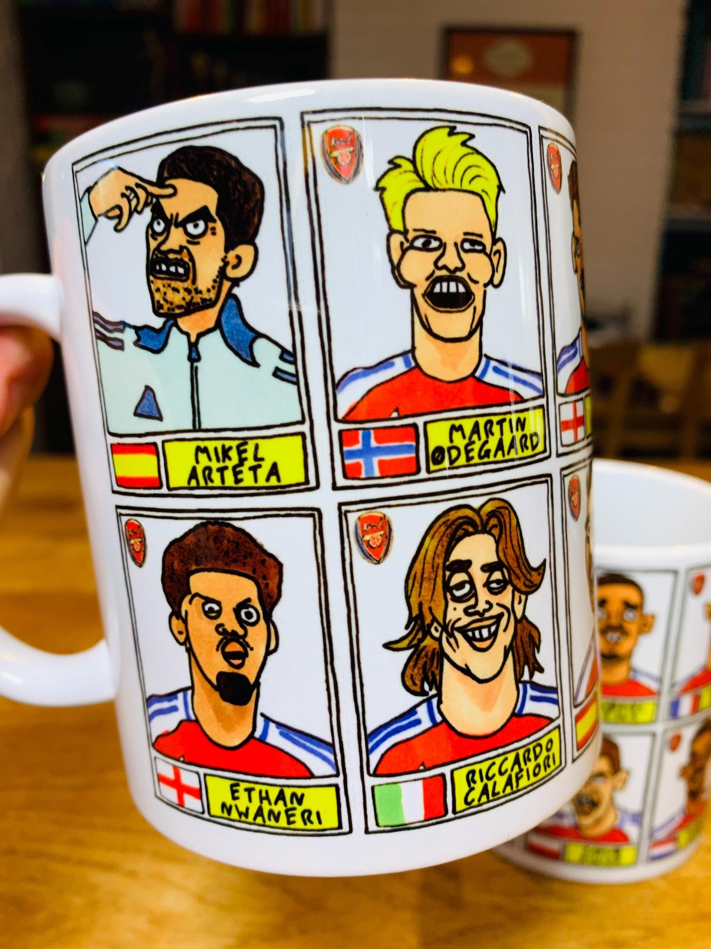 Arsenal Vol 4 No Score Draws Mug Set - Set of TWO DIFFERENT 11oz Mugs with Wonky Panini-doodles of AFC's 24/25 Premier League Squad Gunners