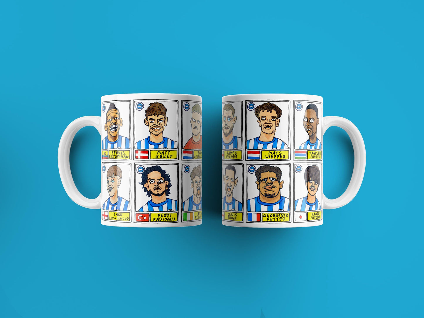 Brighton Vol 2 No Score Draws Mug Set - Set of TWO 11oz Ceramic Mugs with Wonky Panini--style BHAFC 23/24 De Zerbi No Score Draws Doodles