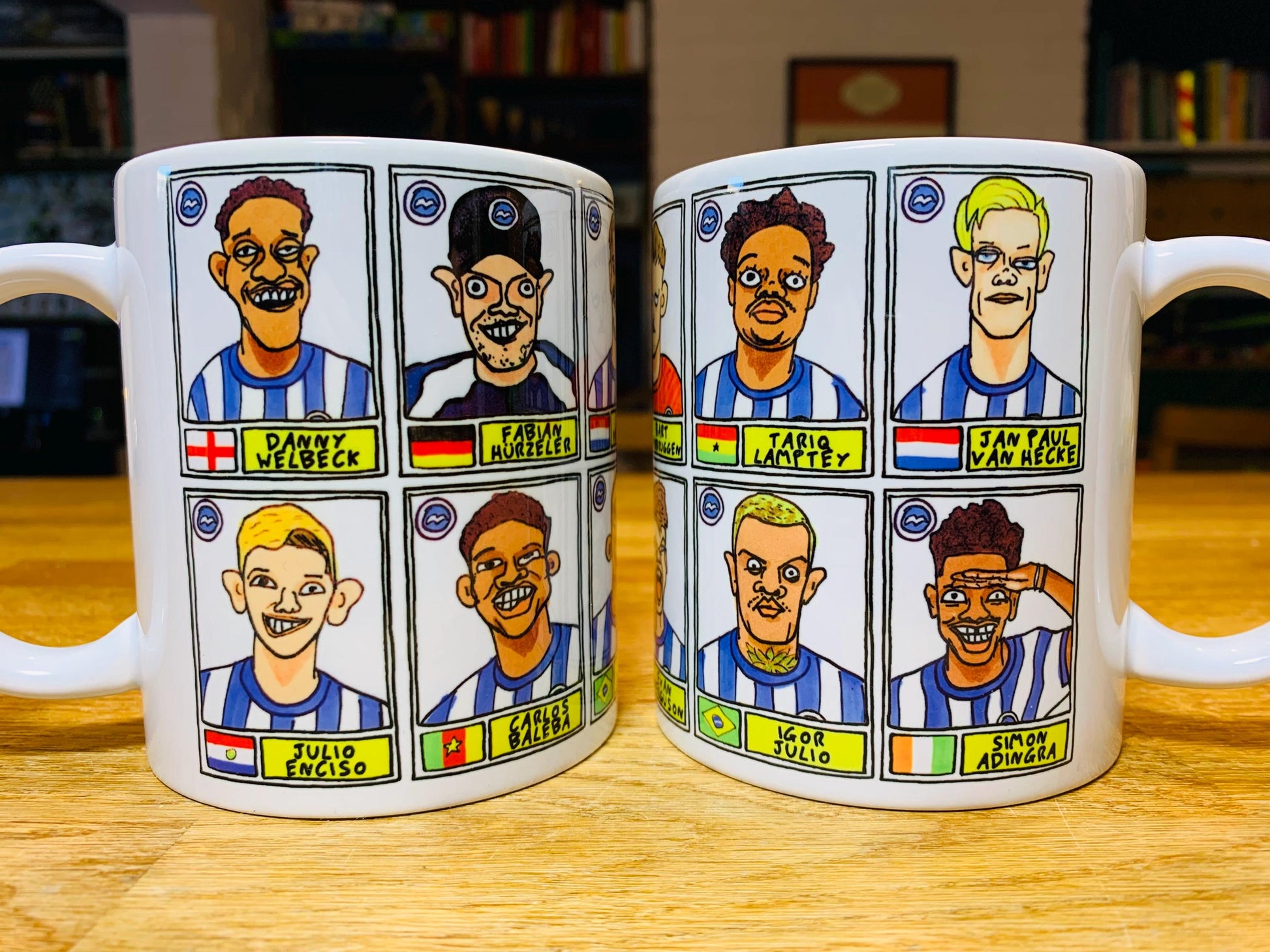 Brighton Vol 2 No Score Draws Mug Set - Set of TWO 11oz Ceramic Mugs with Wonky Panini--style BHAFC 23/24 De Zerbi No Score Draws Doodles