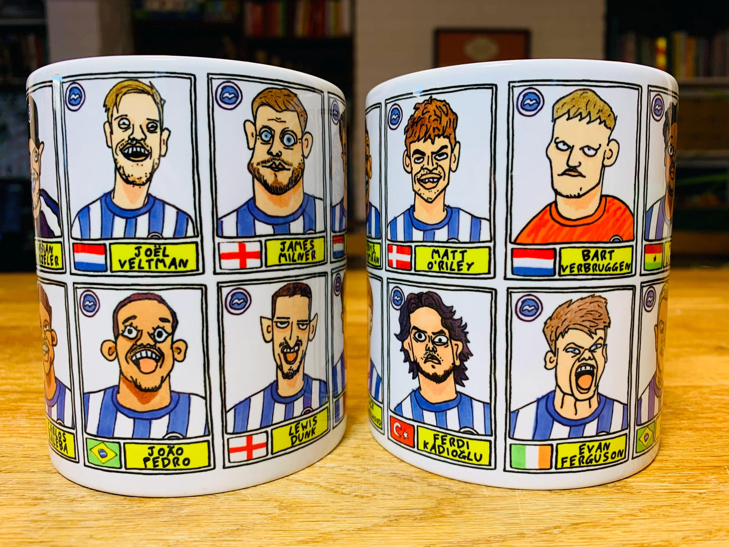 Brighton Vol 2 No Score Draws Mug Set - Set of TWO 11oz Ceramic Mugs with Wonky Panini--style BHAFC 23/24 De Zerbi No Score Draws Doodles