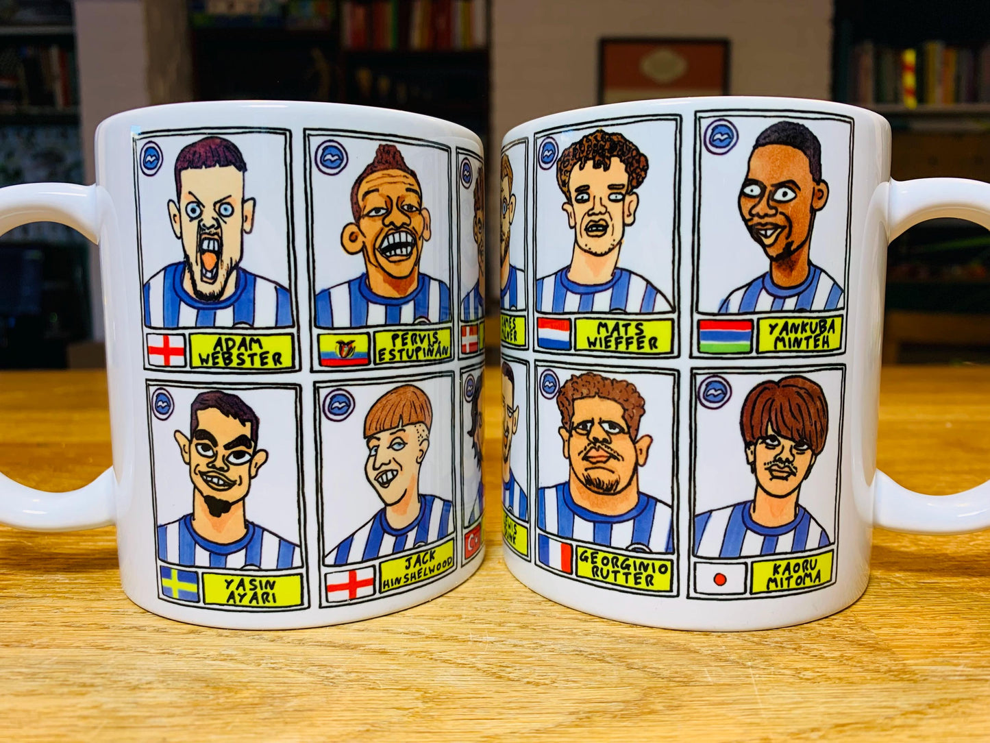 Brighton Vol 2 No Score Draws Mug Set - Set of TWO 11oz Ceramic Mugs with Wonky Panini--style BHAFC 23/24 De Zerbi No Score Draws Doodles