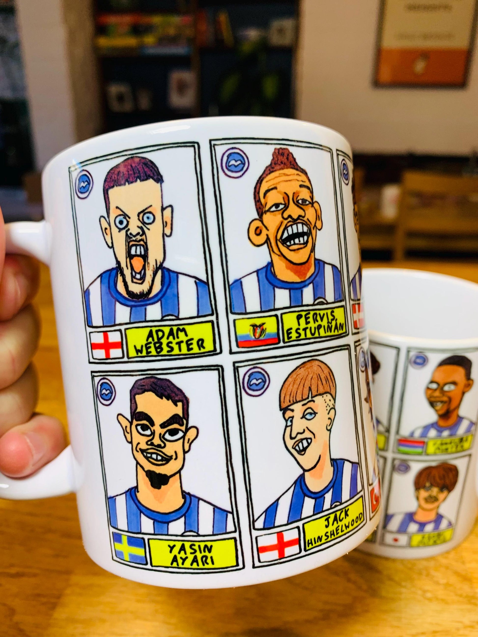 Brighton Vol 2 No Score Draws Mug Set - Set of TWO 11oz Ceramic Mugs with Wonky Panini--style BHAFC 23/24 De Zerbi No Score Draws Doodles