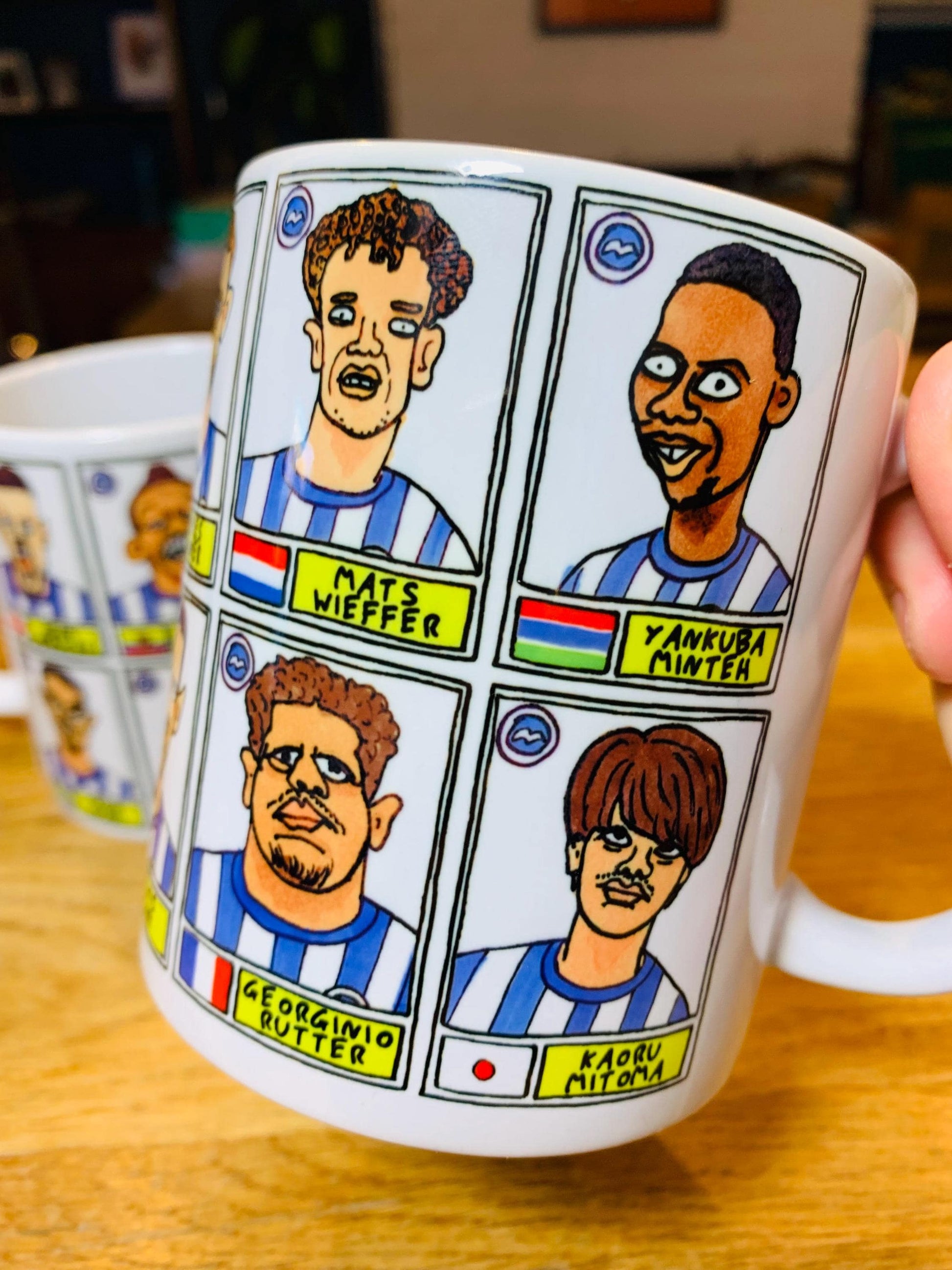 Brighton Vol 2 No Score Draws Mug Set - Set of TWO 11oz Ceramic Mugs with Wonky Panini--style BHAFC 23/24 De Zerbi No Score Draws Doodles