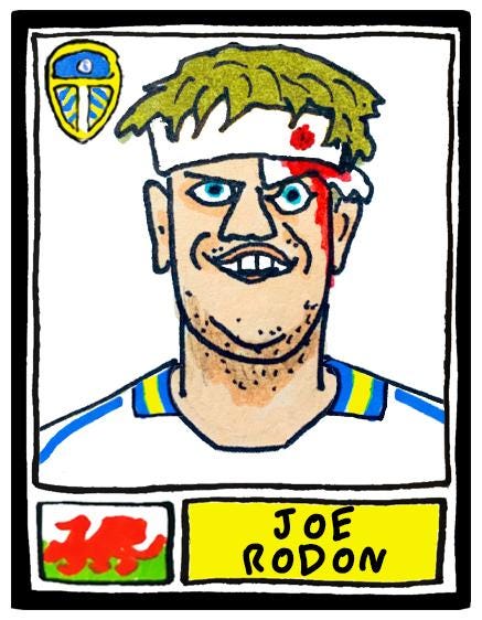 Leeds Utd Volume 3 - No Score Draws Farkeball Edition - A3 print of 26 hand-drawn Panini-style wonky LUFC Doodles of Leeds United 23/24 Team