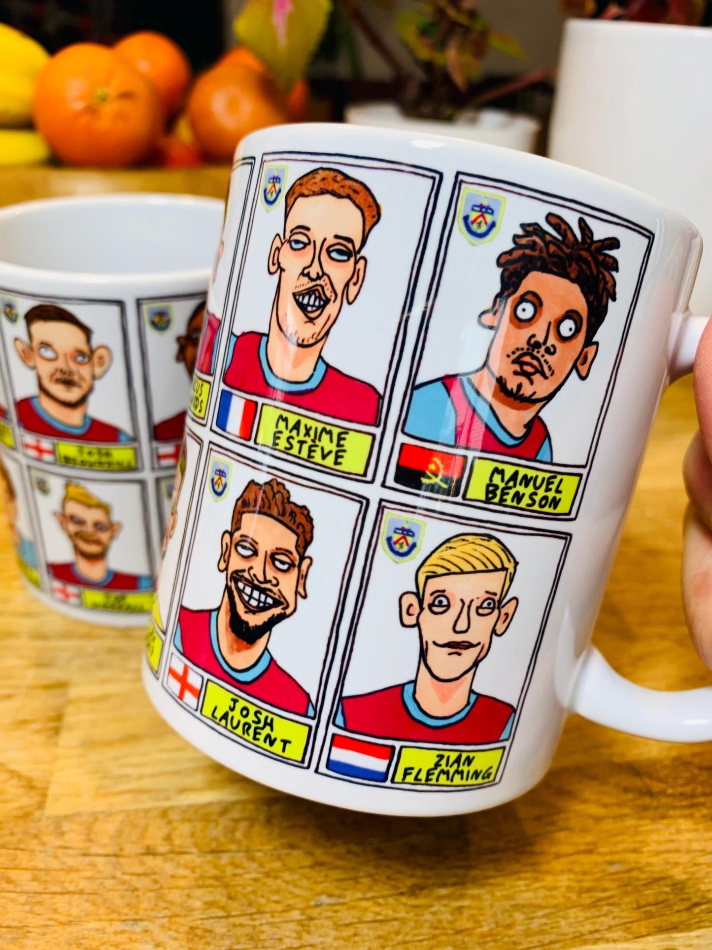 Burnley Vol 3 No Score Draws Mug Set - Set of TWO DIFFFERENT 11oz Ceramic Mugs with Wonky Panini-Doodles Of Burnley's 24/25 Promotion Squad