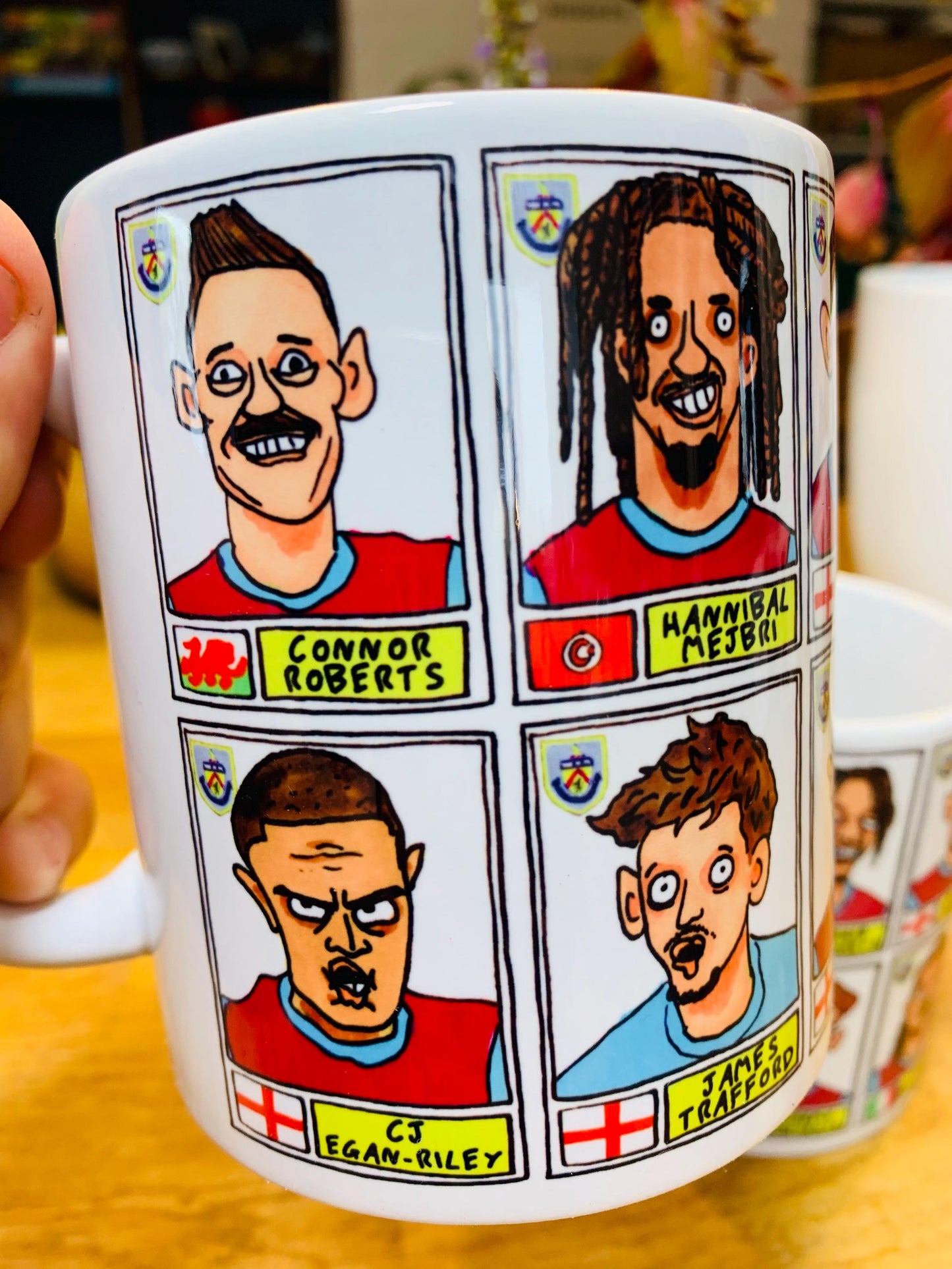 Burnley Vol 3 No Score Draws Mug Set - Set of TWO DIFFFERENT 11oz Ceramic Mugs with Wonky Panini-Doodles Of Burnley's 24/25 Promotion Squad