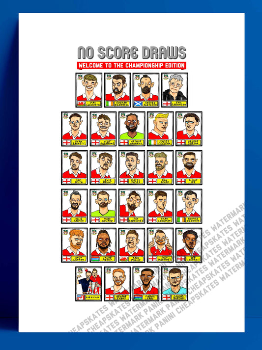 Wrexham Vol 4 - No Score Draws Welcome To The Championship Edition - A3 print of 24 hand-drawn Panini-doodles Of WFC's 24/25 Promotion Squad
