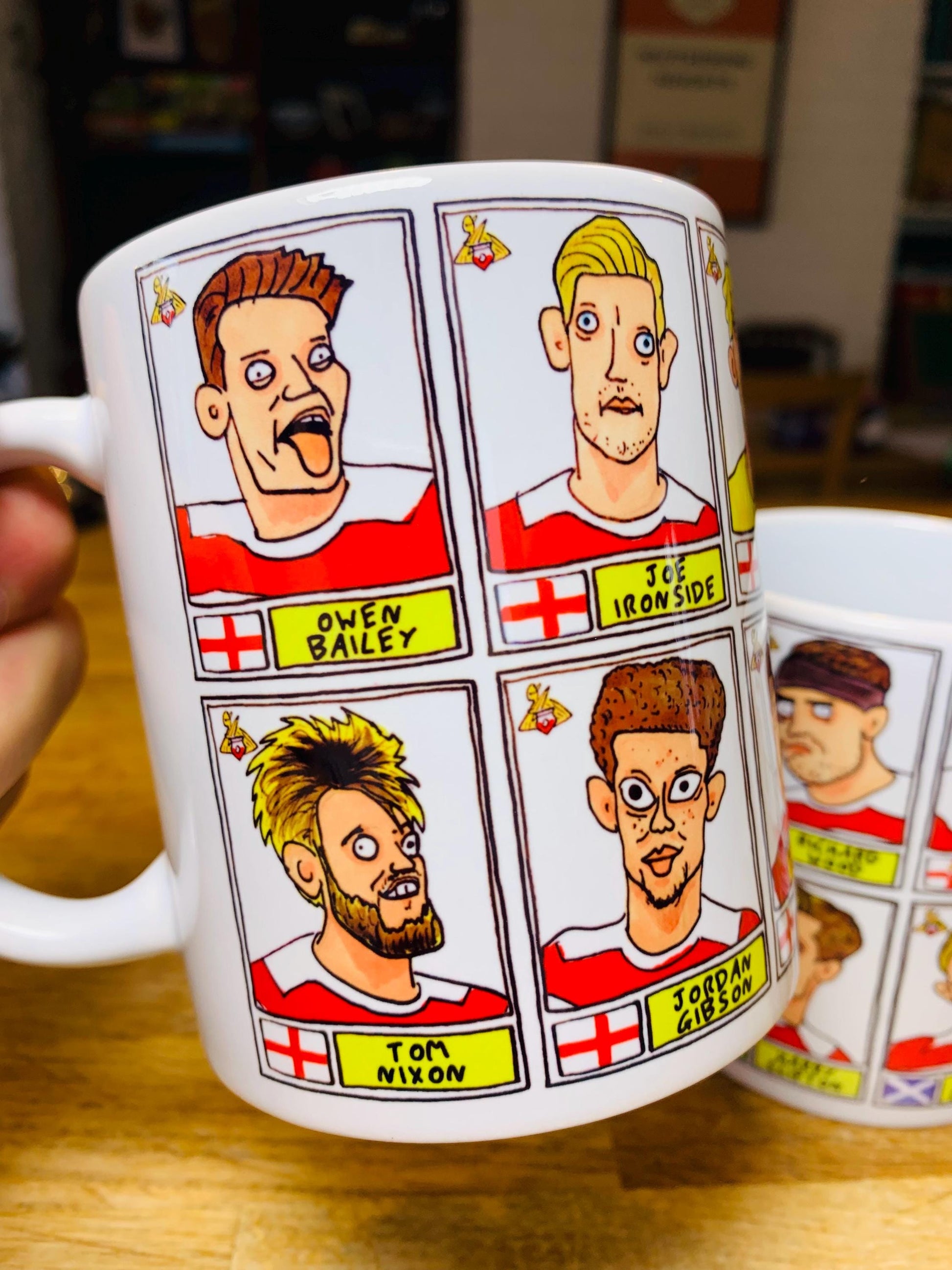 Doncaster Rovers No Score Draws Mug Set - Set of TWO DIFFERENT 11oz Ceramic Mugs with Wonky Panini-Doodles Of DRFC's 24/25 Promotion Squad