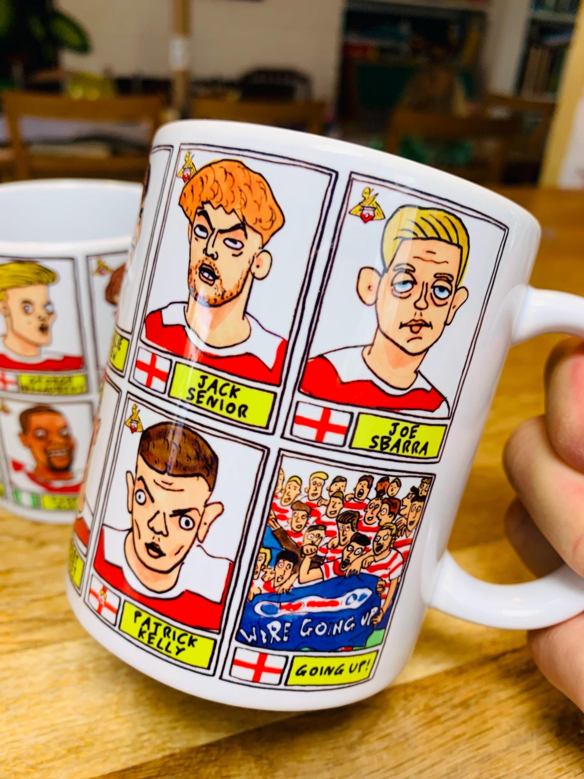 Doncaster Rovers No Score Draws Mug Set - Set of TWO DIFFERENT 11oz Ceramic Mugs with Wonky Panini-Doodles Of DRFC's 24/25 Promotion Squad