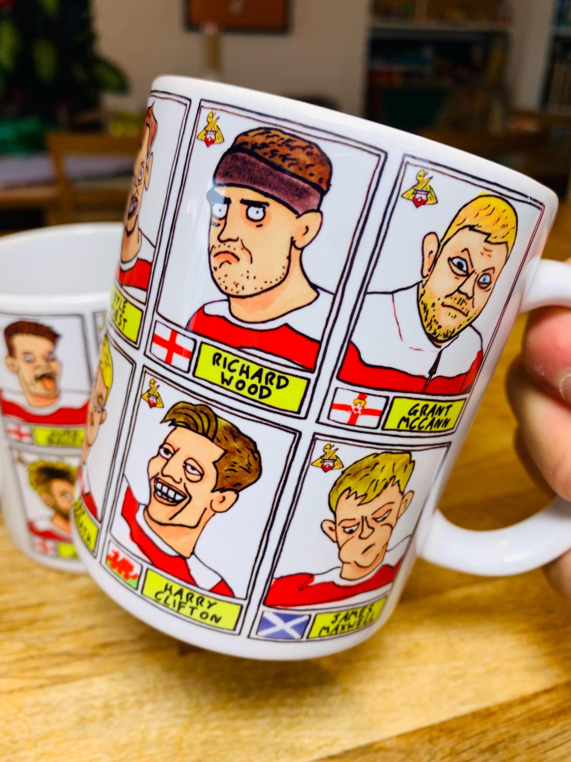 Doncaster Rovers No Score Draws Mug Set - Set of TWO DIFFERENT 11oz Ceramic Mugs with Wonky Panini-Doodles Of DRFC's 24/25 Promotion Squad