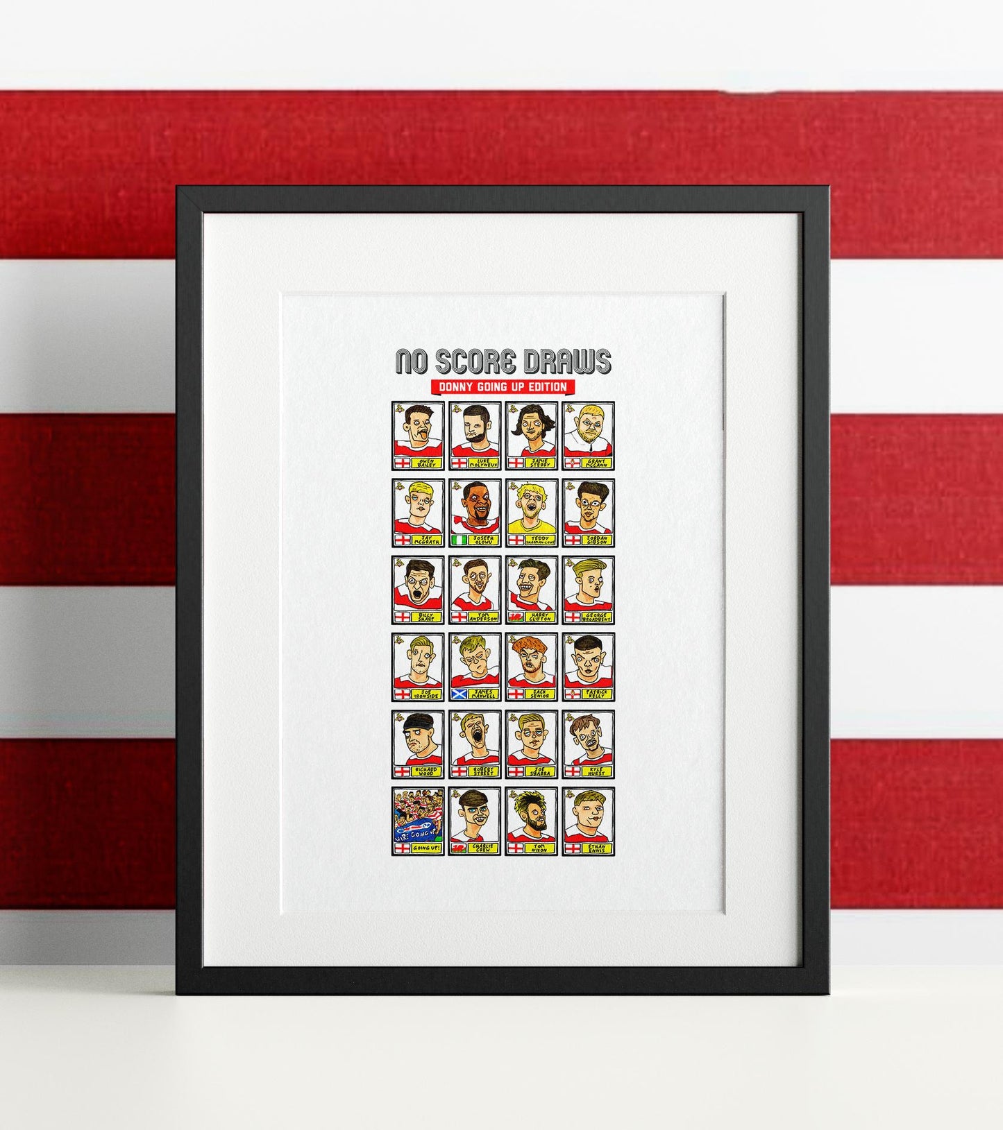 Doncaster Rovers - No Score Draws Donny Going Up Edition - A3 print of 24 hand-drawn Panini-doodles Of DRFC's 24/25 Promotion Squad