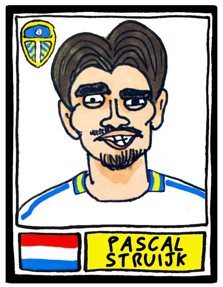 Leeds Utd Volume 3 - No Score Draws Farkeball Edition - A3 print of 26 hand-drawn Panini-style wonky LUFC Doodles of Leeds United 23/24 Team