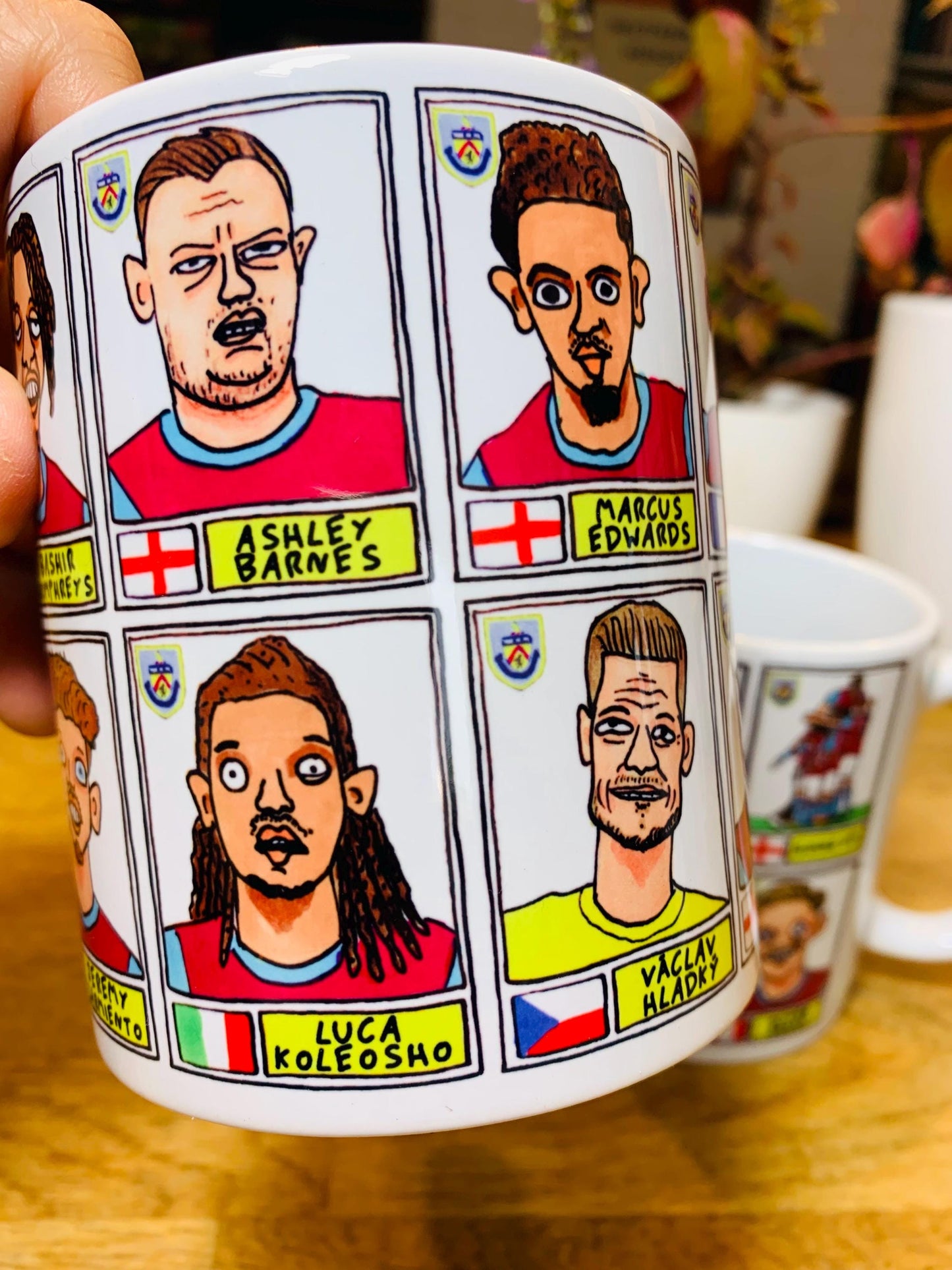 Burnley Vol 3 No Score Draws Mug Set - Set of TWO DIFFFERENT 11oz Ceramic Mugs with Wonky Panini-Doodles Of Burnley's 24/25 Promotion Squad