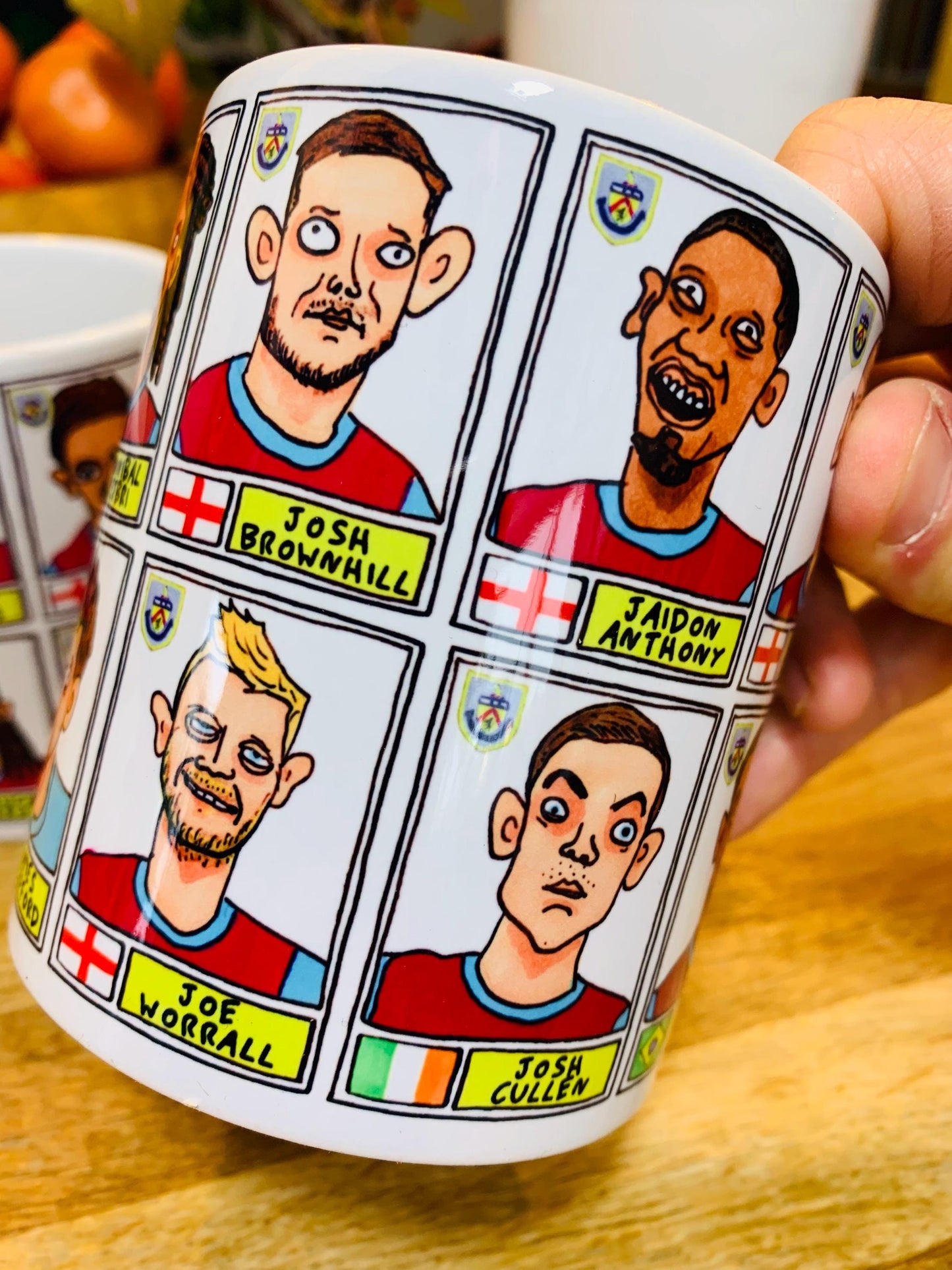 Burnley Vol 3 No Score Draws Mug Set - Set of TWO DIFFFERENT 11oz Ceramic Mugs with Wonky Panini-Doodles Of Burnley's 24/25 Promotion Squad