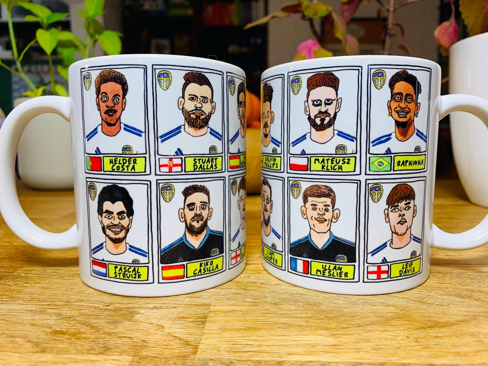 Leeds United Vol 2 No Score Draws Mug Set - Set of TWO 11oz Ceramic Mugs with Wonky Panini-style No Score Draws Doodles of Bielsa's LUFC