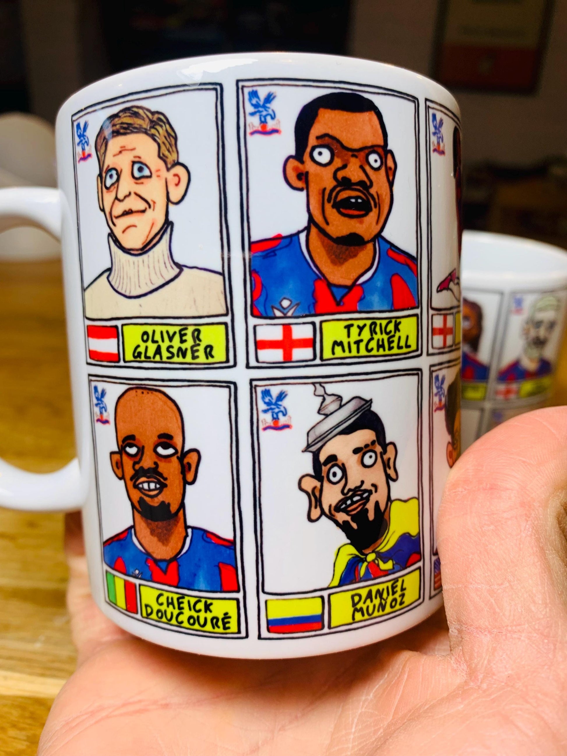Crystal Palace Vol 2 No Score Draws Mug Set - Set of TWO DIFFERENT 11oz Mugs with Wonky Panini-doodles of Oliver Glasner's 24/25 CPFC Squad