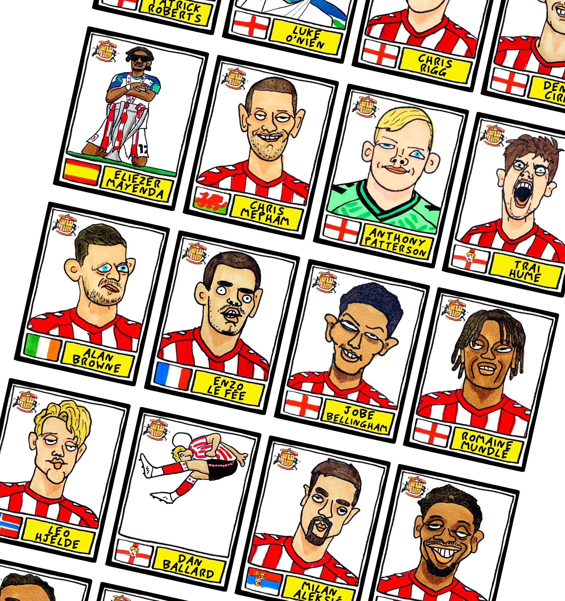 Sunderland Volume 4 - No Score Draws Going Up Edition - A3 print of 24 Wonky-Style Doodles Of SAFC's 24/25 Black Cats Promotion Winners