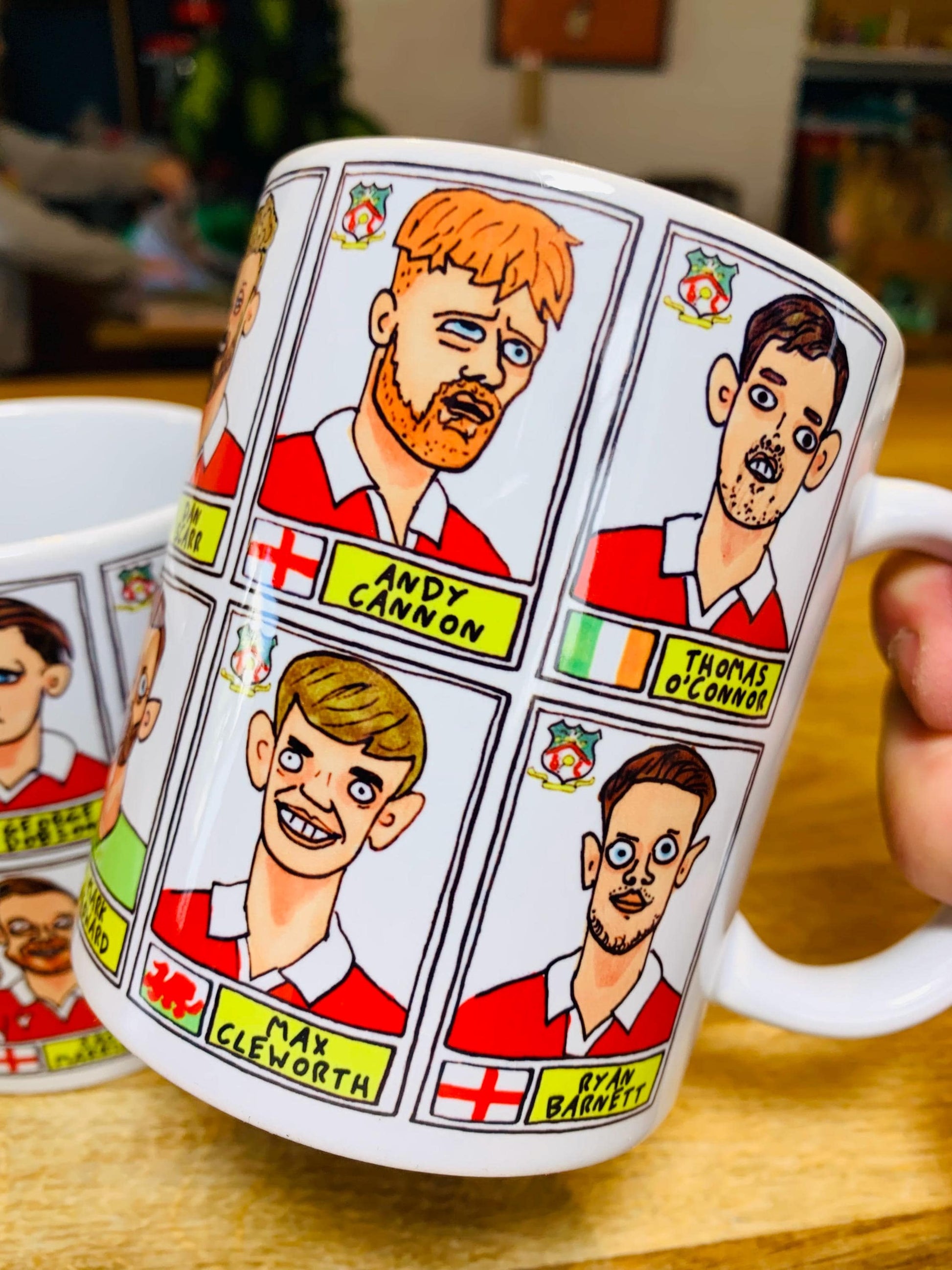 Wrexham Vol 4 No Score Draws Mug Set - Set of TWO DIFFERENT 11oz Ceramic Mugs with Wonky Panini-Doodles Of WFC's 24/25 Promotion Squad