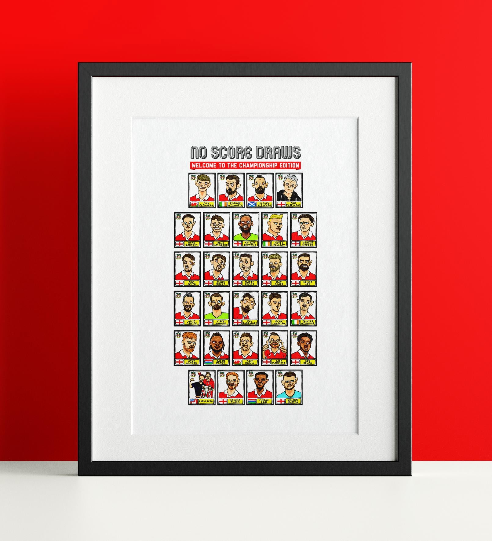 Wrexham Vol 4 - No Score Draws Welcome To The Championship Edition - A3 print of 24 hand-drawn Panini-doodles Of WFC's 24/25 Promotion Squad