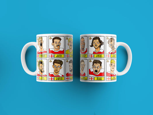 Doncaster Rovers No Score Draws Mug Set - Set of TWO DIFFERENT 11oz Ceramic Mugs with Wonky Panini-Doodles Of DRFC's 24/25 Promotion Squad