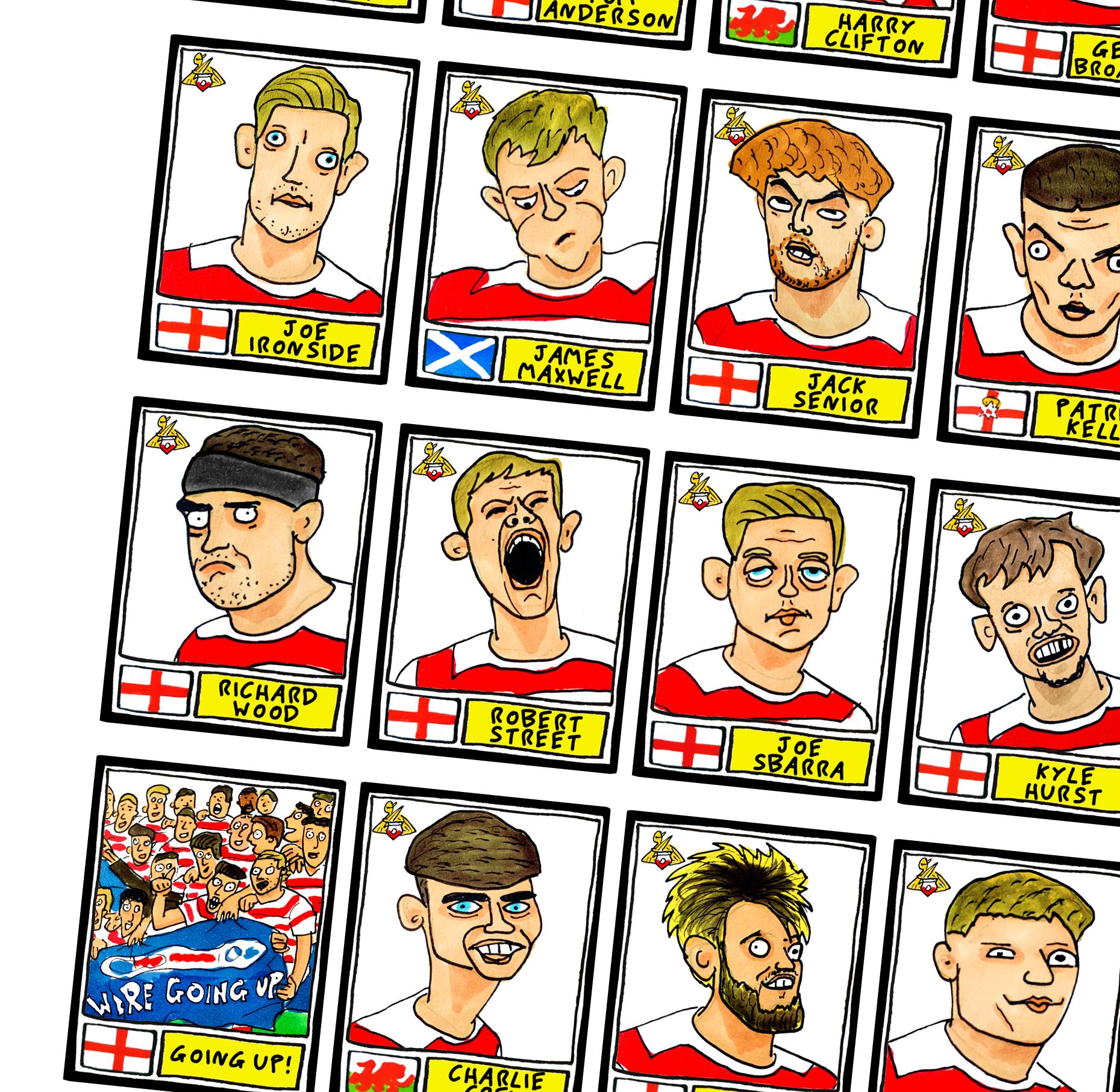 Doncaster Rovers - No Score Draws Donny Going Up Edition - A3 print of 24 hand-drawn Panini-doodles Of DRFC's 24/25 Promotion Squad