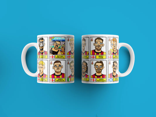Bradford City Vol 2 Going Up No Score Draws Mug Set - Set of TWO DIFFERENT 11oz Ceramic Mugs with 24 Wonky Panini-Doodles of BCFC 24-25