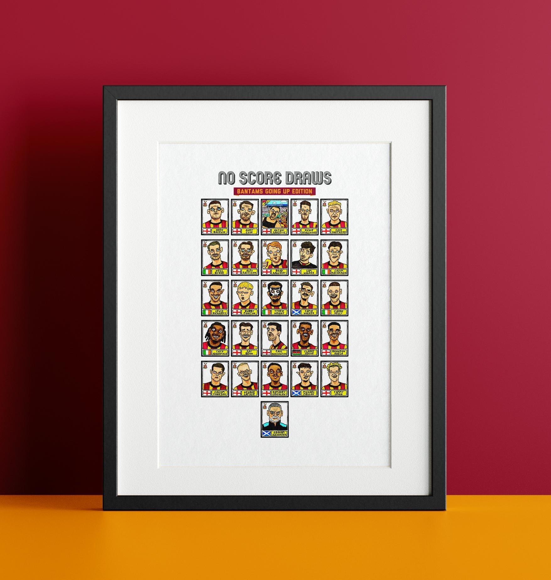 Bradford City Vol 2 - No Score Draws Bantams Going Up Edition - A3 print of 26 hand-drawn Panini-doodles Of BCFC's 24/25 Promotion Squad