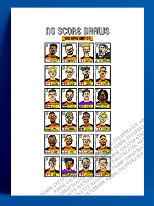 Barnet - No Score Draws The Hive Edition - A3 print of 24 Wonky Panini-style Doodles Of The Bees' 24/25 National League- Winning Squad