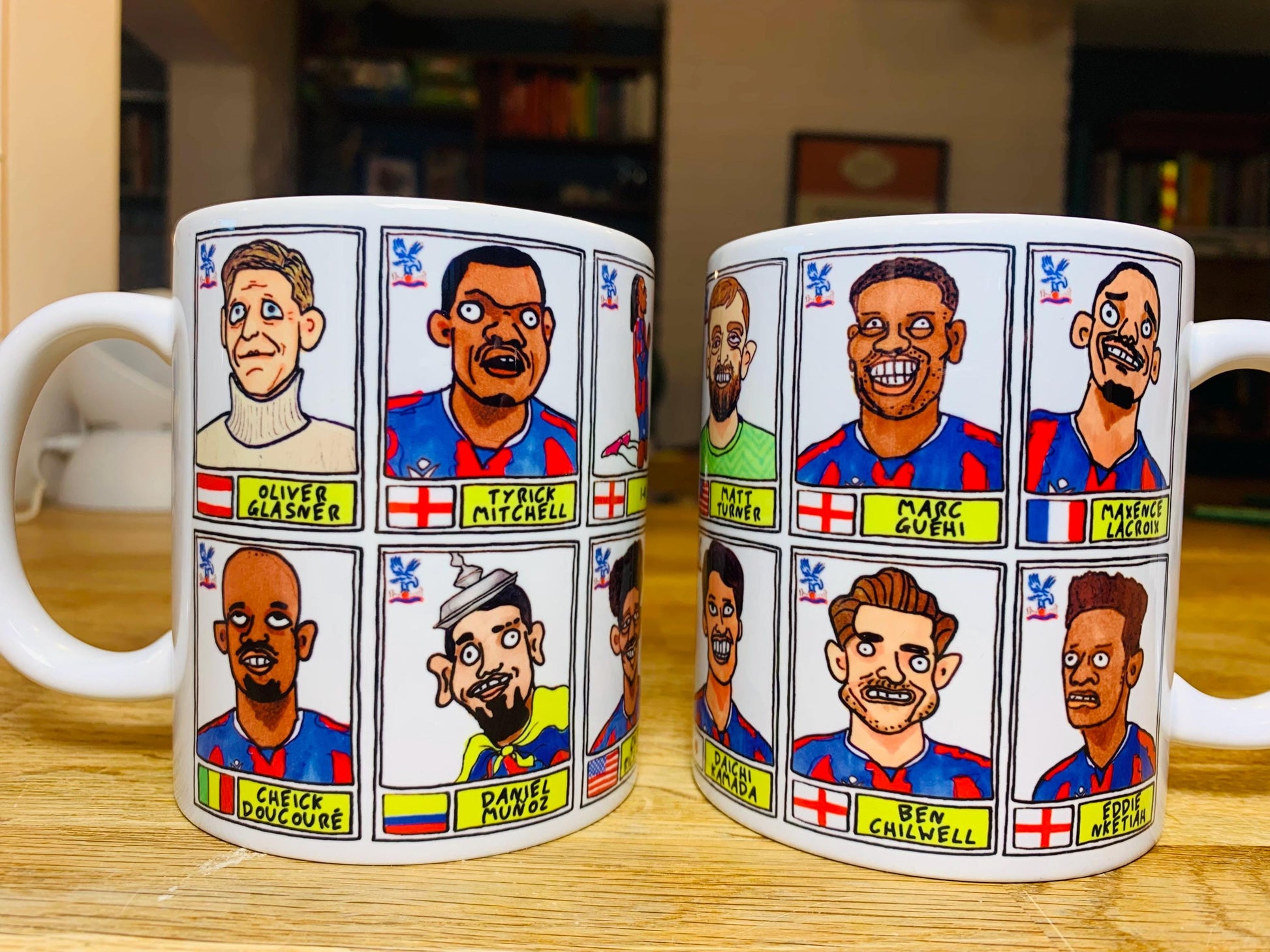 Crystal Palace Vol 2 No Score Draws Mug Set - Set of TWO DIFFERENT 11oz Mugs with Wonky Panini-doodles of Oliver Glasner's 24/25 CPFC Squad