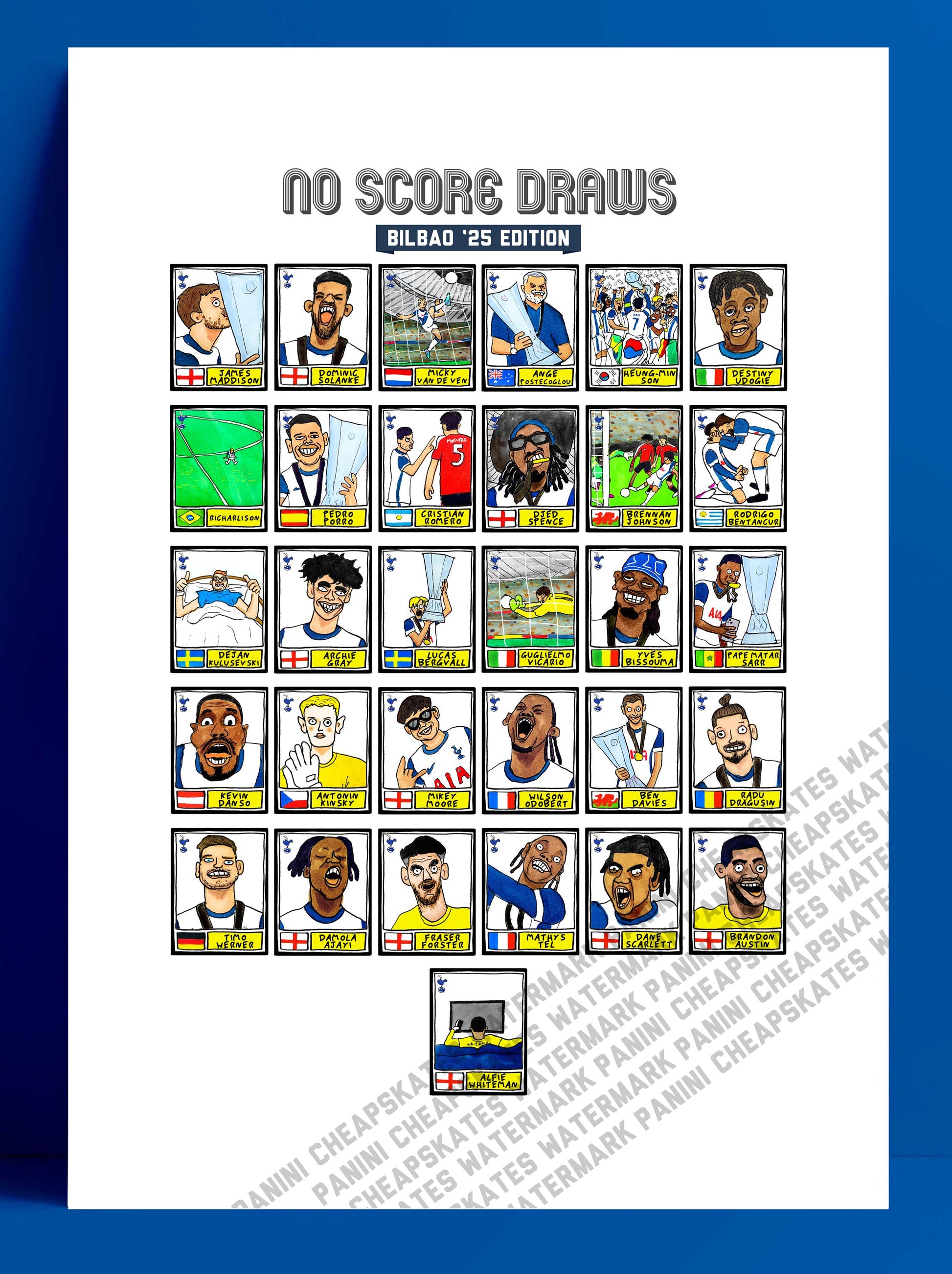 Spurs Volume 5 - No Score Draws Bilbao '25 Edition - A3 print of 31 Wonky Panini-style football doodles of Big Ange's Europa League-Winners
