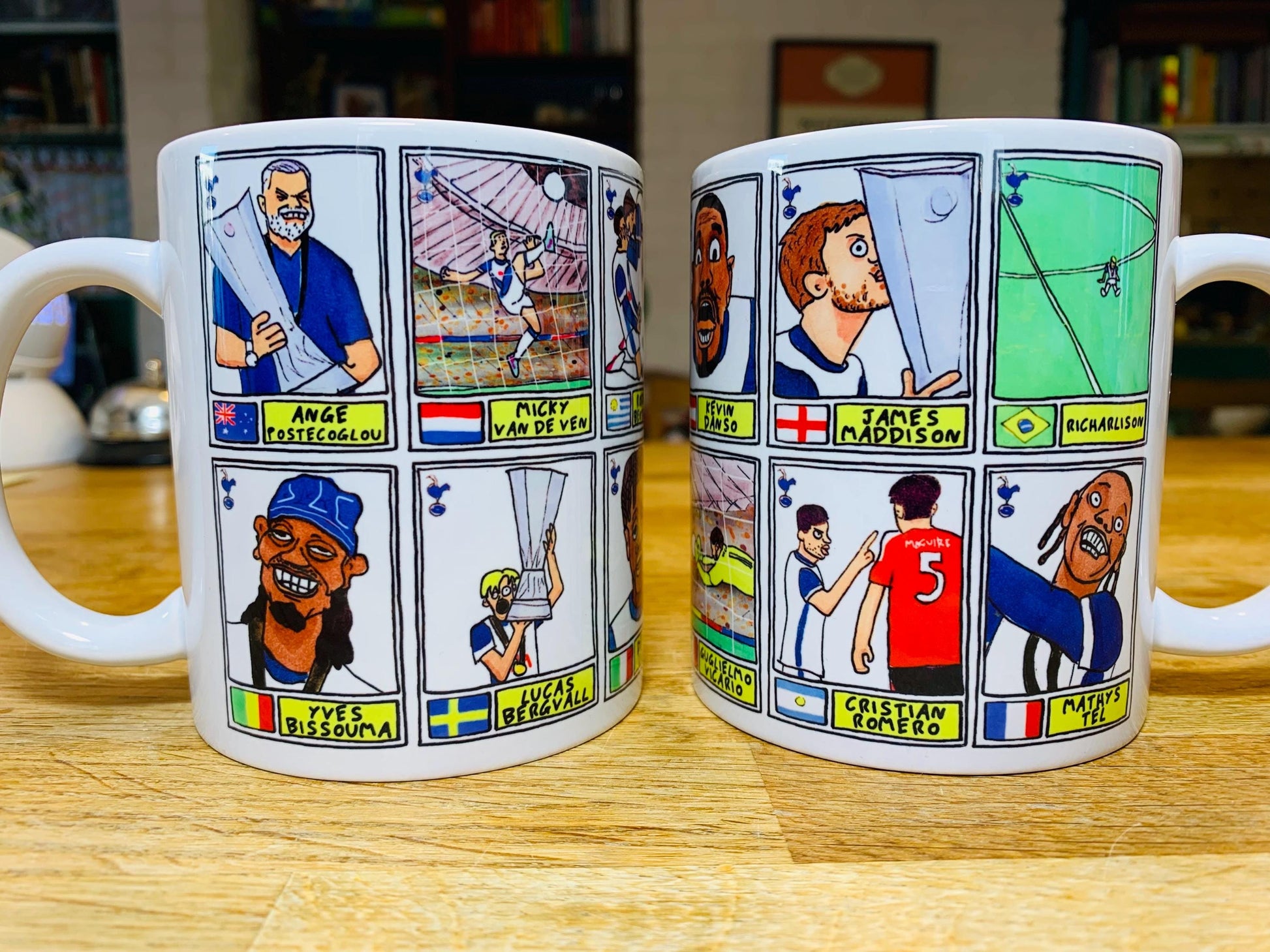 Spurs Vol 5 - Europa League Winners No Score Draws Mug Set - Set of TWO DIFFERENT 11oz Ceramic Mugs with Wonky Panini-style THFC Doodles