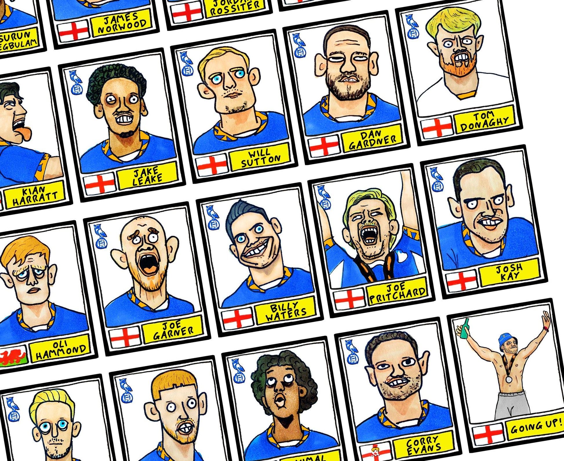 Oldham Athletic Vol 2 - No Score Draws Mellonball Edition - A3 print of 30 Wonky-Style Doodles Of OAFC's 24/25 Playoff Promotion Winners