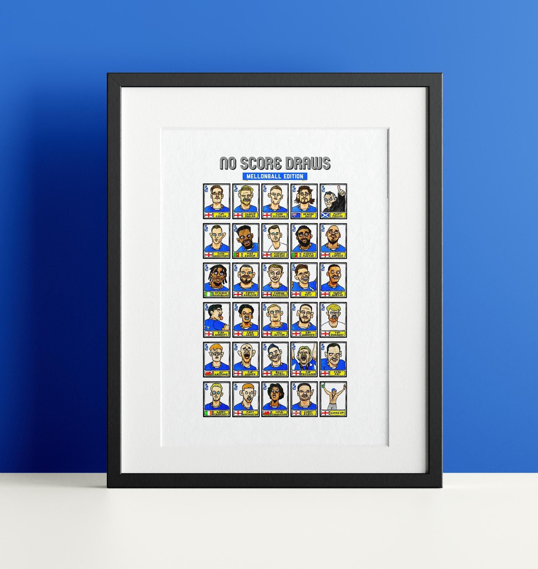 Oldham Athletic Vol 2 - No Score Draws Mellonball Edition - A3 print of 30 Wonky-Style Doodles Of OAFC's 24/25 Playoff Promotion Winners