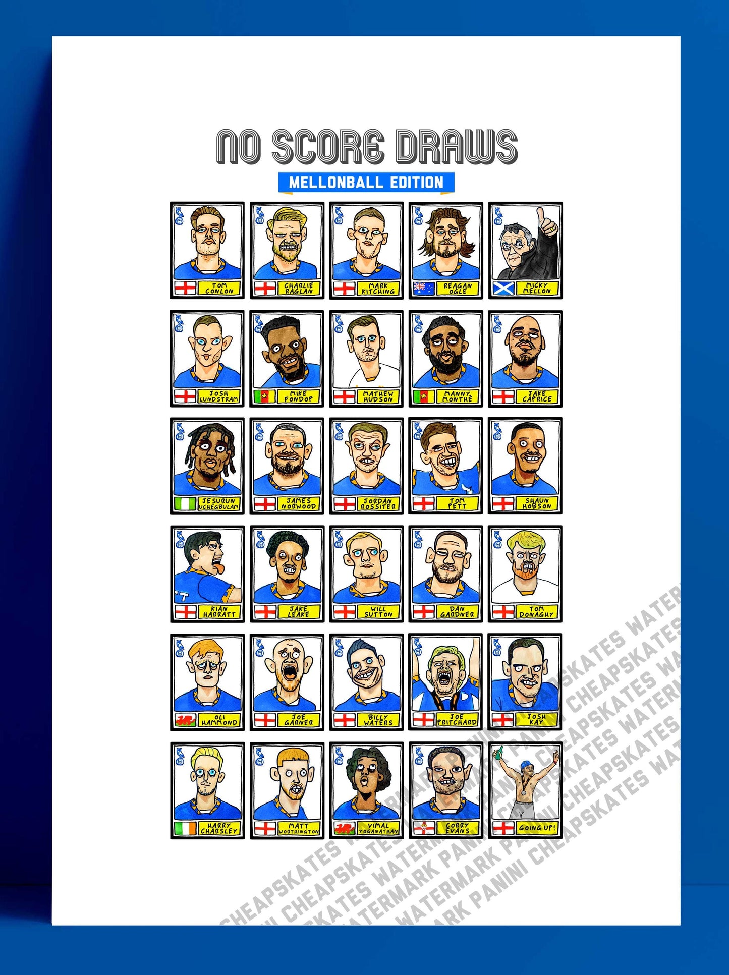 Oldham Athletic Vol 2 - No Score Draws Mellonball Edition - A3 print of 30 Wonky-Style Doodles Of OAFC's 24/25 Playoff Promotion Winners