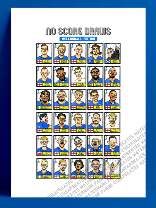 Oldham Athletic Vol 2 - No Score Draws Mellonball Edition - A3 print of 30 Wonky-Style Doodles Of OAFC's 24/25 Playoff Promotion Winners