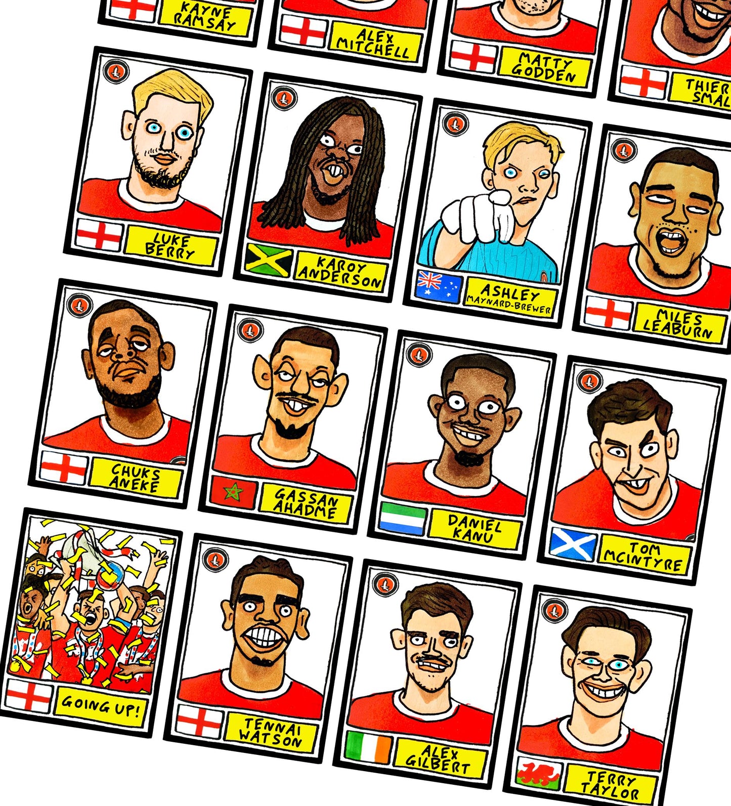 Charlton Athletic Vol 2 - No Score Draws Addicks Going Up Edition - A3 print of 24 Wonky Doodles of CAFC's 24-25 Promotion Playoff Winners
