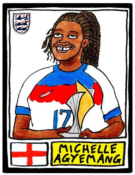England Lionesses Vol 3 - No Score Draws Lionesses '25 Edition - A3 print of 24 wonky Panini-doodles of England Women's Euro 2025 WINNERS