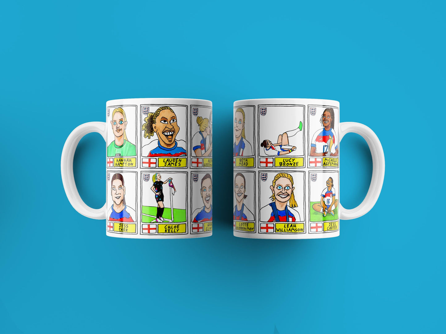 England Lionesses Vol 3 No Score Draws Mug Set - Set of TWO DIFFERENT 11oz Mugs with Wonky Doodles Of England Women's 2025 Euros Champions