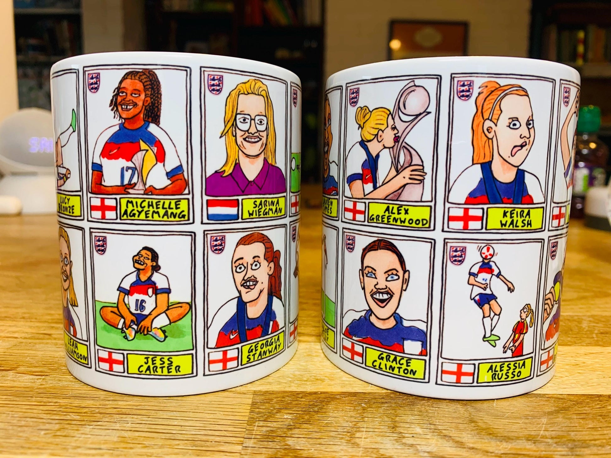 England Lionesses Vol 3 No Score Draws Mug Set - Set of TWO DIFFERENT 11oz Mugs with Wonky Doodles Of England Women's 2025 Euros Champions