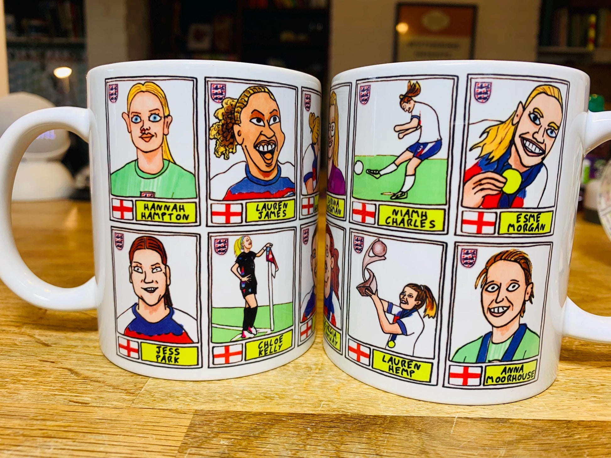 England Lionesses Vol 3 No Score Draws Mug Set - Set of TWO DIFFERENT 11oz Mugs with Wonky Doodles Of England Women's 2025 Euros Champions
