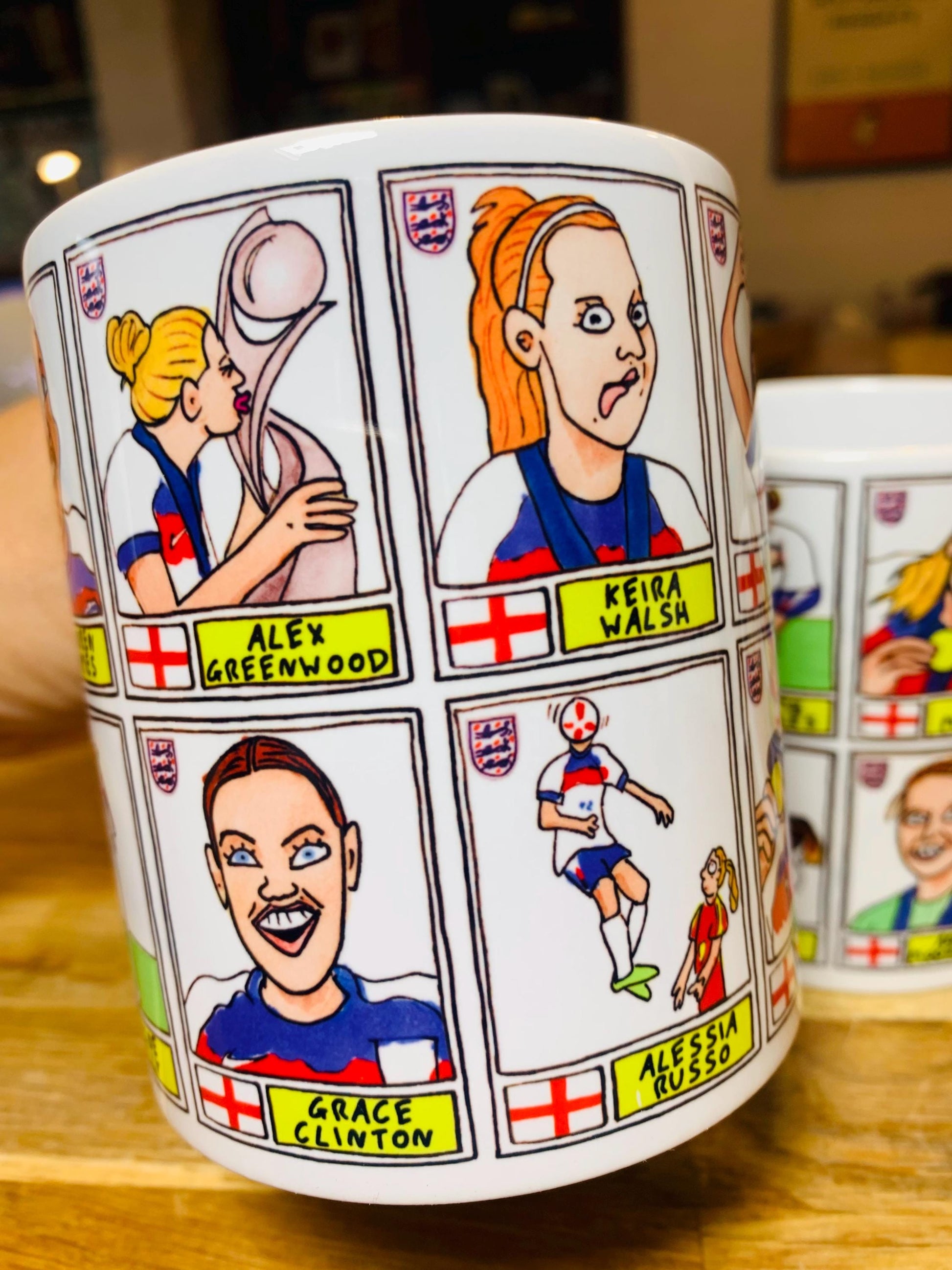 England Lionesses Vol 3 No Score Draws Mug Set - Set of TWO DIFFERENT 11oz Mugs with Wonky Doodles Of England Women's 2025 Euros Champions