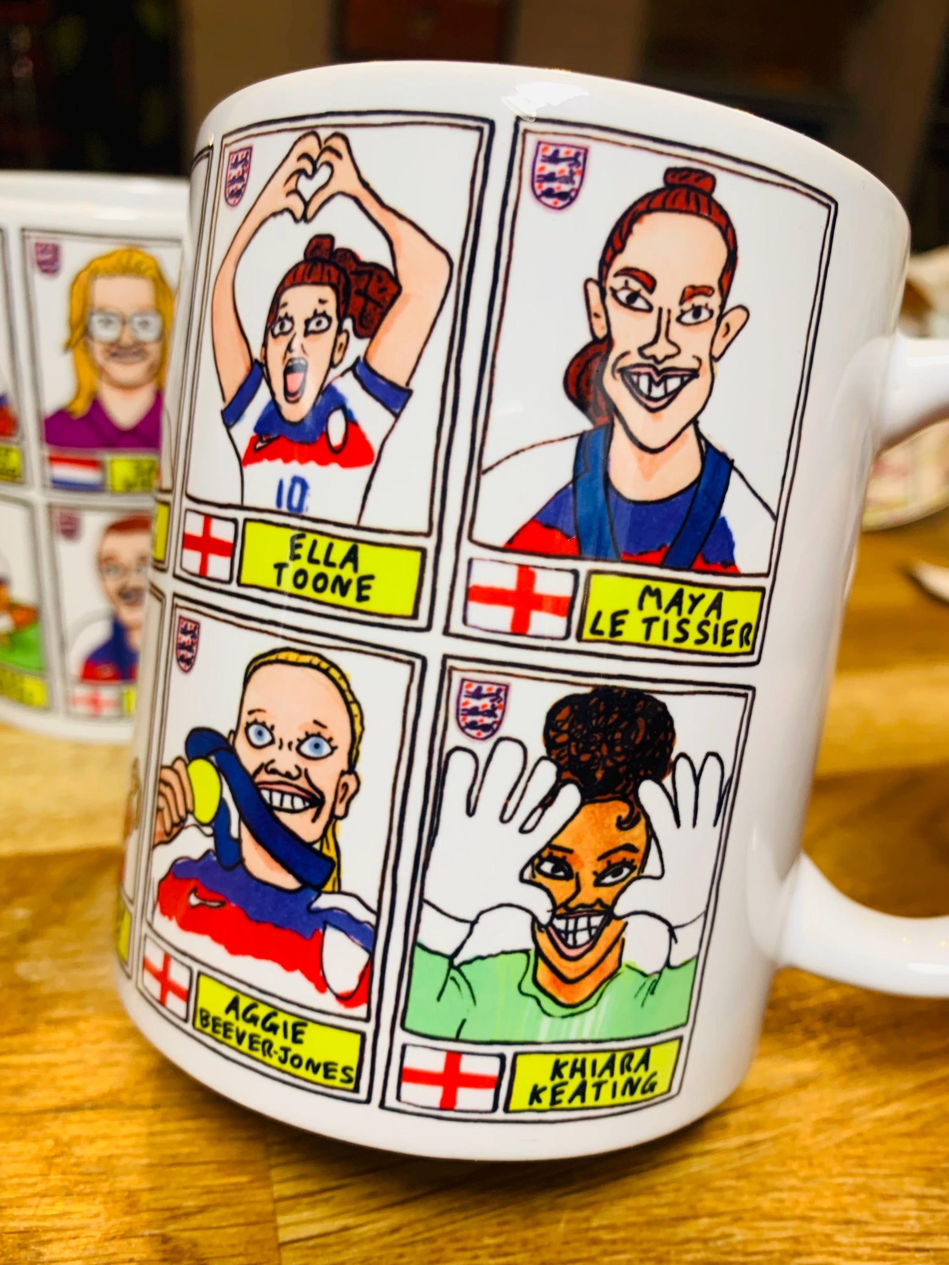 England Lionesses Vol 3 No Score Draws Mug Set - Set of TWO DIFFERENT 11oz Mugs with Wonky Doodles Of England Women's 2025 Euros Champions