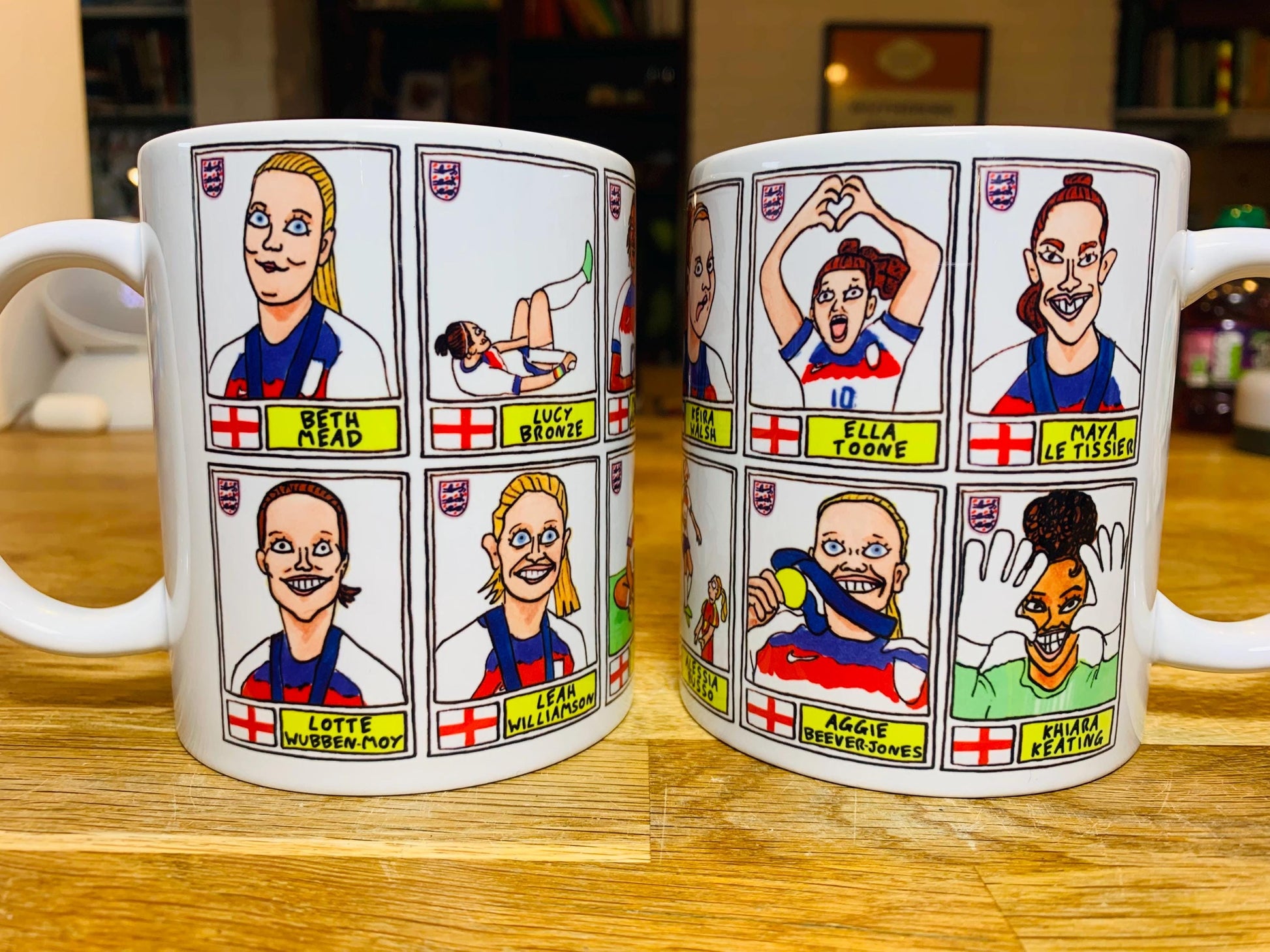 England Lionesses Vol 3 No Score Draws Mug Set - Set of TWO DIFFERENT 11oz Mugs with Wonky Doodles Of England Women's 2025 Euros Champions
