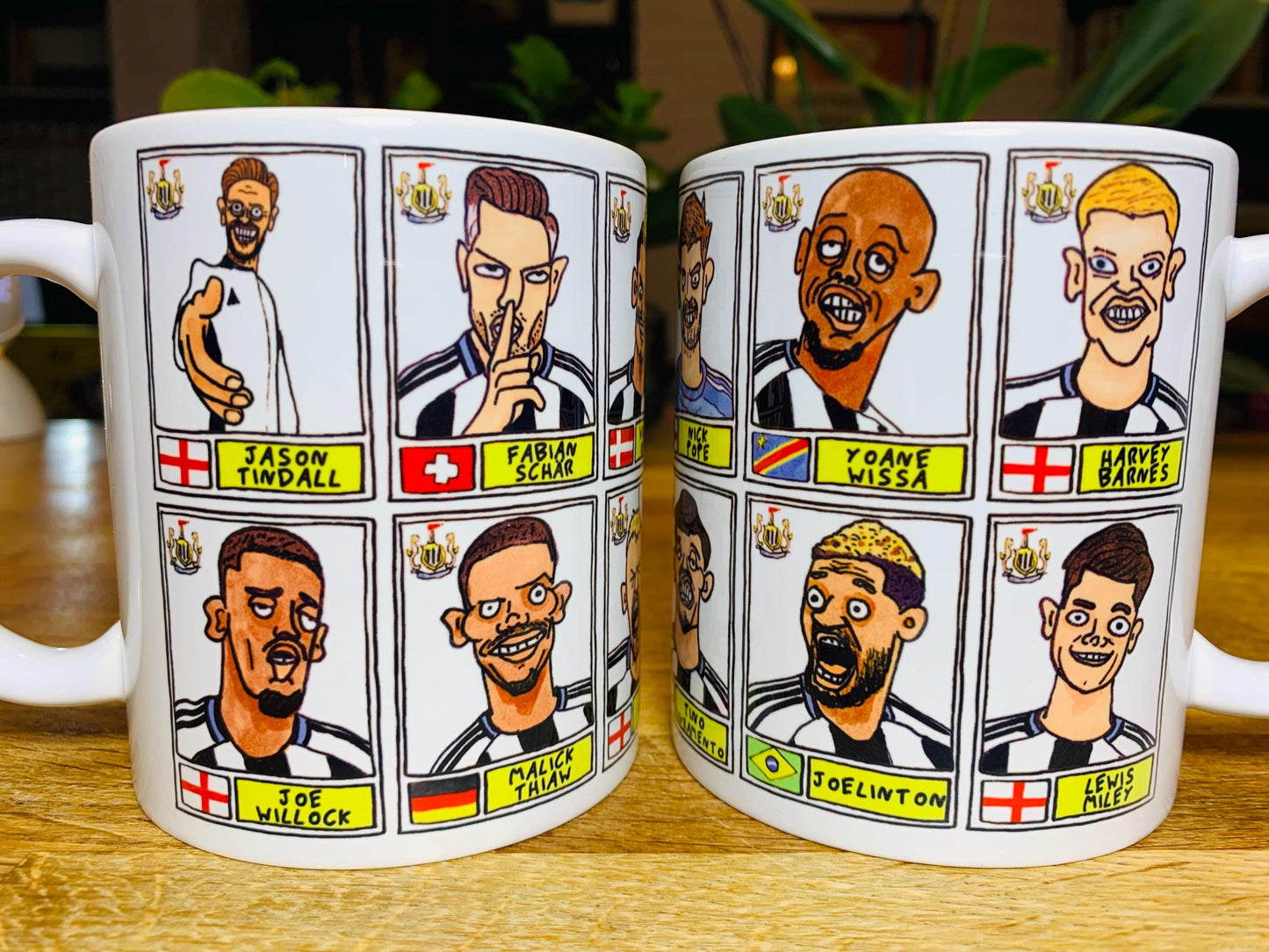 Newcastle United 25/26 - No Score Draws Mug Set - Set of TWO DIFFERENT 11oz Ceramic Mugs with 24 Wonky Panini-Doodles of NUFC 25/26 Magpies