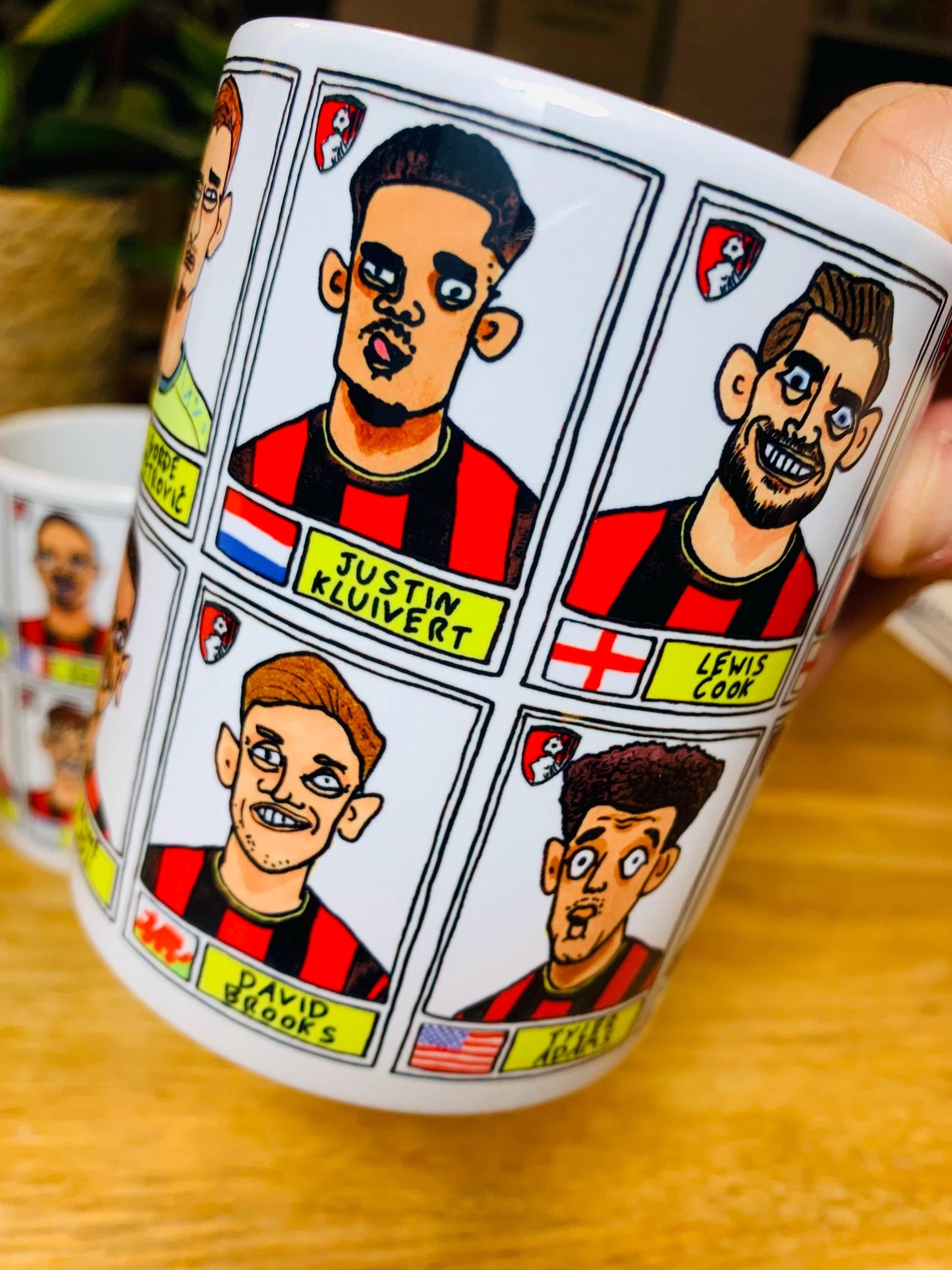 Bournemouth Volume 2 - Cherries 24-25 No Score Draws Mug Set - Set of TWO DIFFERENT 11oz Ceramic Mugs with Wonky Panini-style AFCB Doodles
