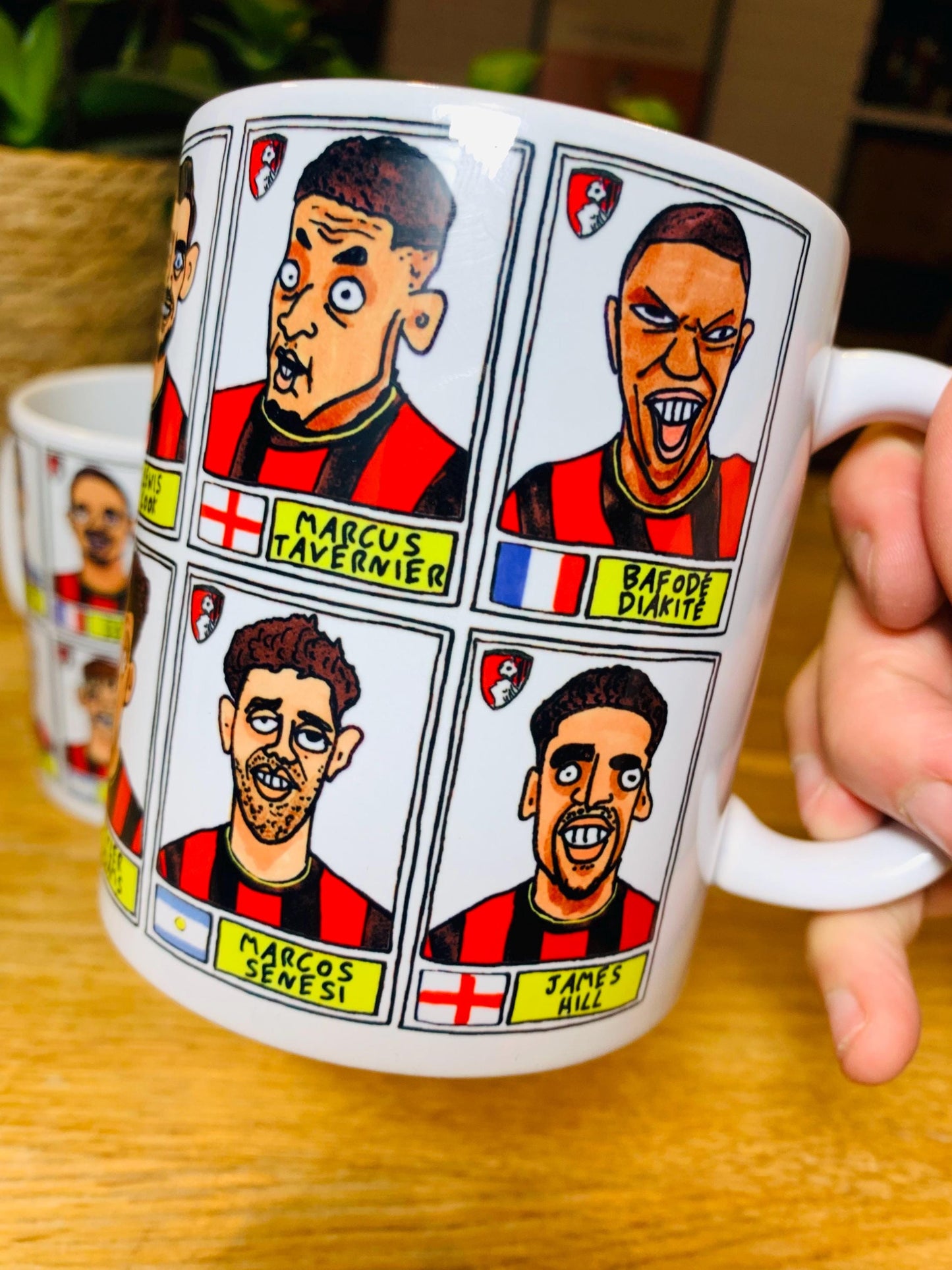 Bournemouth Volume 2 - Cherries 24-25 No Score Draws Mug Set - Set of TWO DIFFERENT 11oz Ceramic Mugs with Wonky Panini-style AFCB Doodles